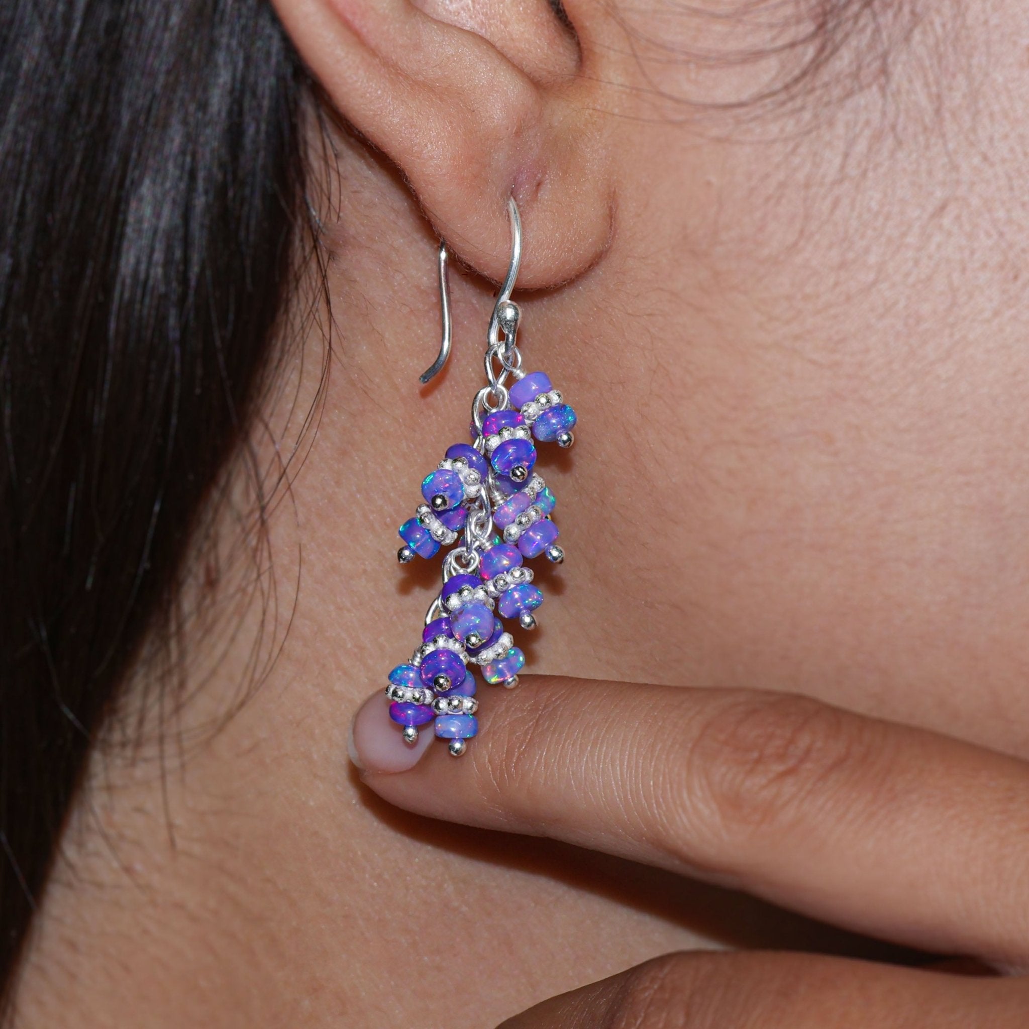 Lavender Opal Fire Beads Charkri Style Cluster Earring - Goodstone Jewels