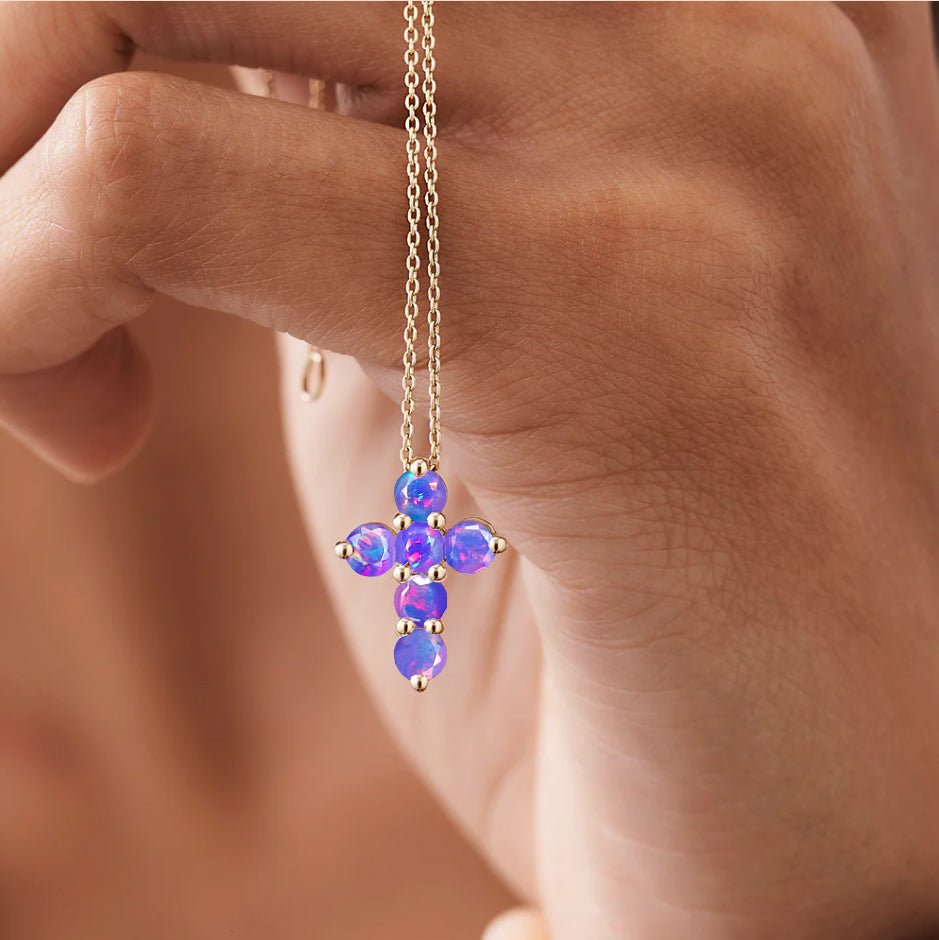 Lavender Opal Gemstone Cross Pendant - Goodstone Jewels