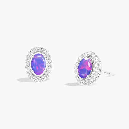 Lavender Opal Gemstone Oval Style Stud Earring