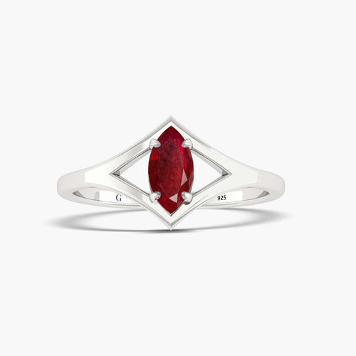 Marquise Ruby Solitaire Ring in 925 Sterling Silver