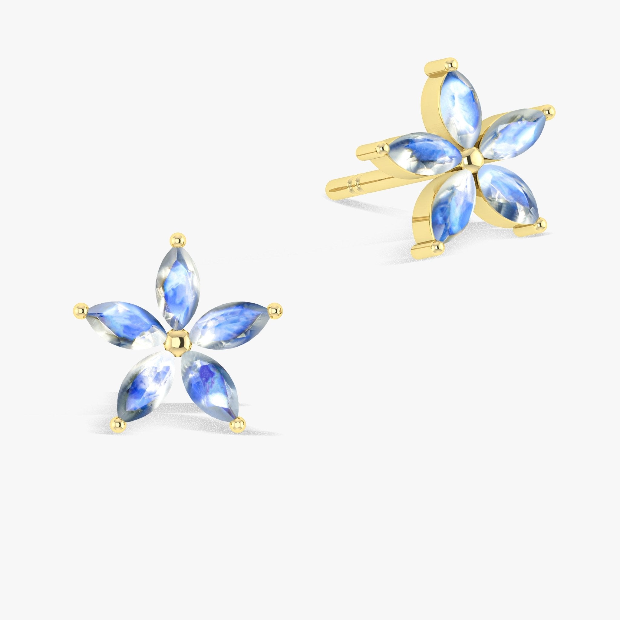 Marquise Tone Natural Moonstone Flower Stud Earrings - Goodstone Jewels