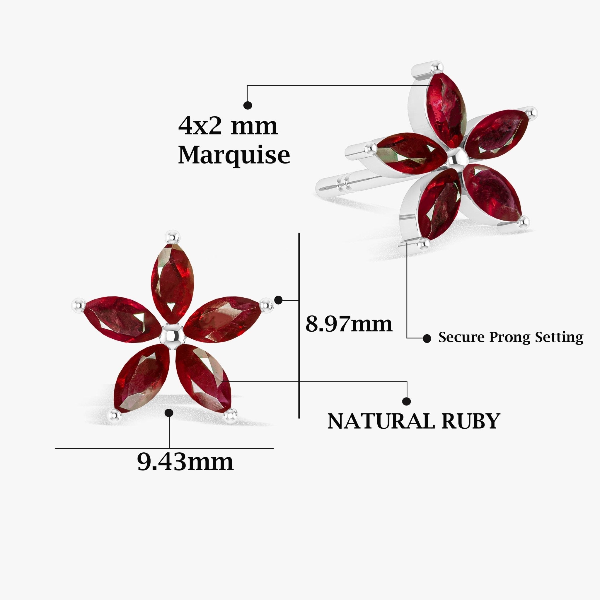 Marquise Tone Natural Ruby Flower Stud Earrings - Goodstone Jewels