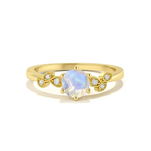 Moonstone Solitaire Engagement Ring with Cubic Zirconia