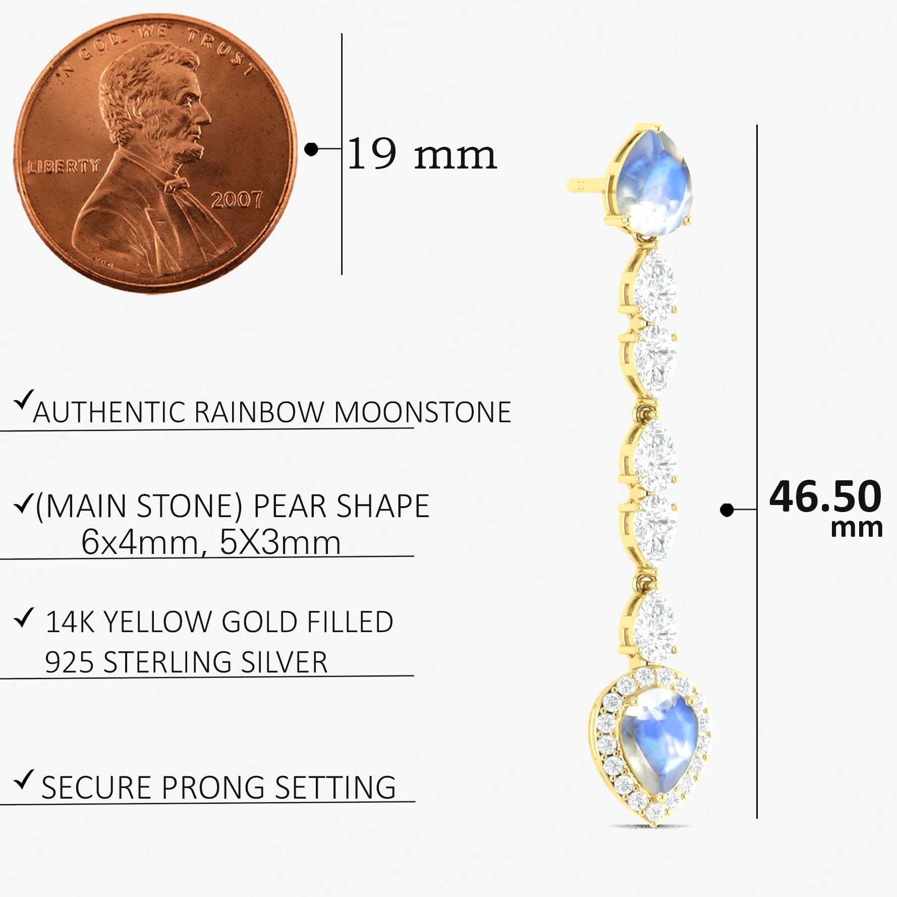 Moonstone Gem Long Drop Stud Earring - Goodstone Jewels