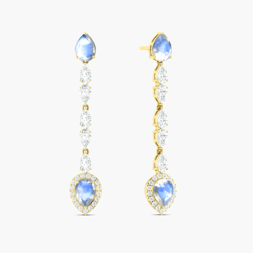 Moonstone Gem Long Drop Stud Earring