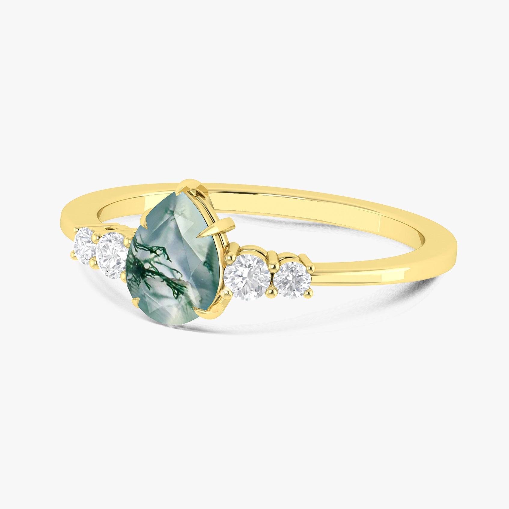 Moss Agate Faceted Pear Gemstone Ring - Goodstone Jewels