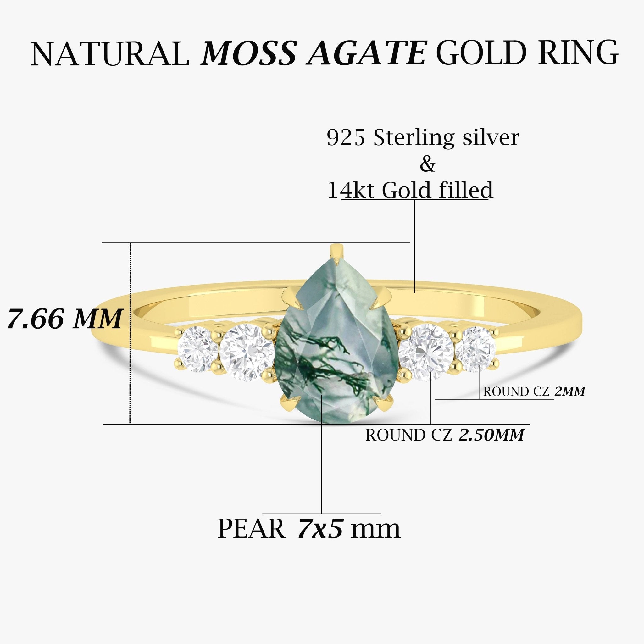 Moss Agate Faceted Pear Gemstone Ring - Goodstone Jewels