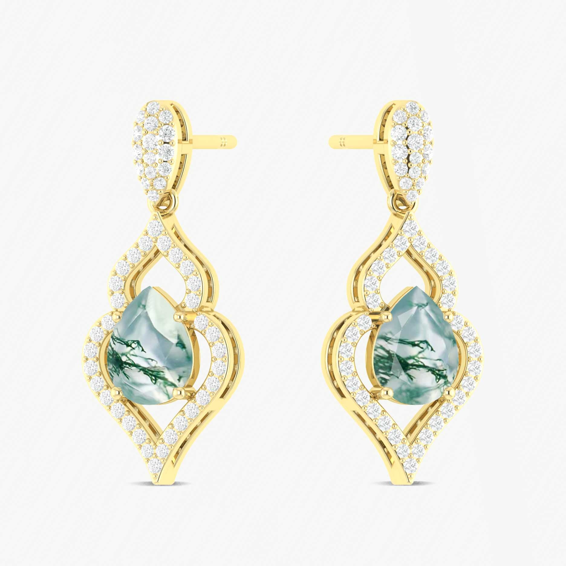 Moss Agate Gemstone Stylish Stud and Drop Earring - Goodstone Jewels