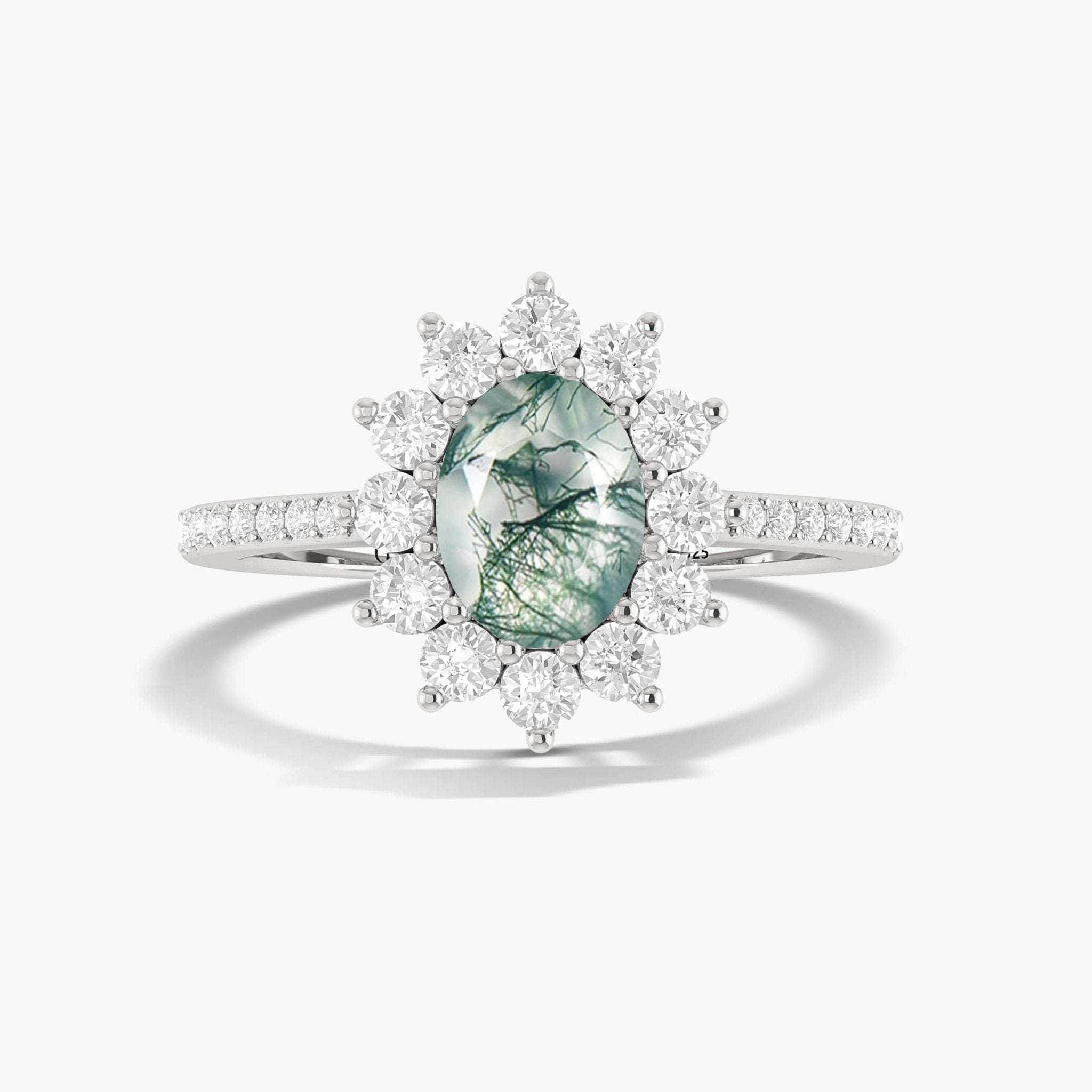 Moss Agate oval shape stone gold wedding ring for women - Goodstone Jewels