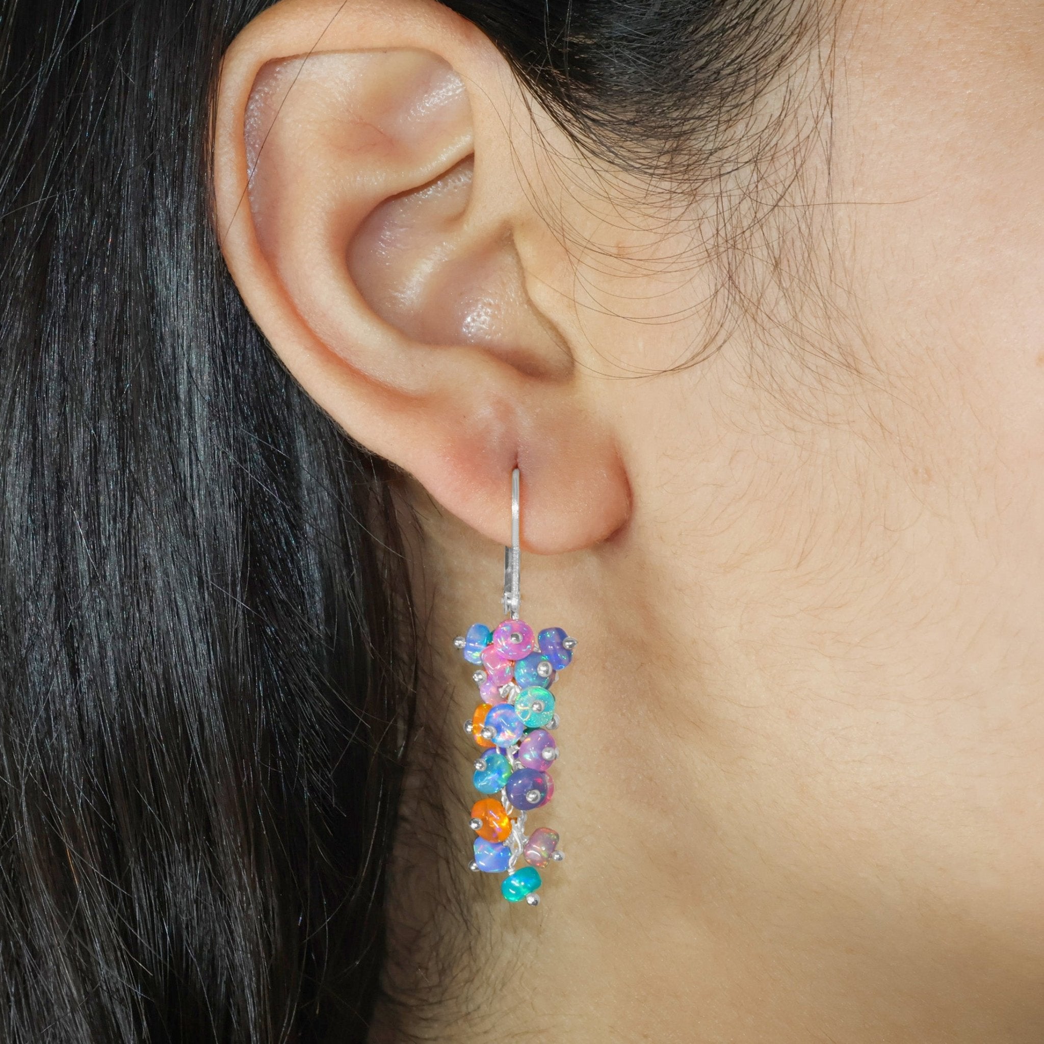 Multi Opal Beads Smooth Cluster Earrings for Her - Goodstone Jewels