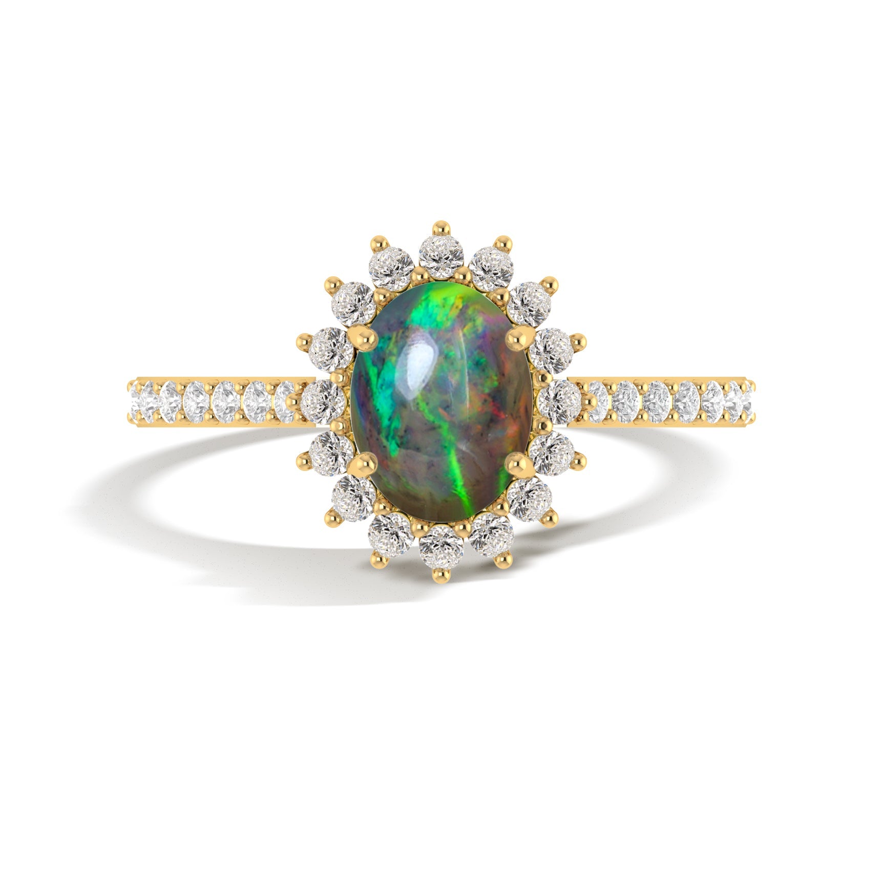 Black opal ring with halo design