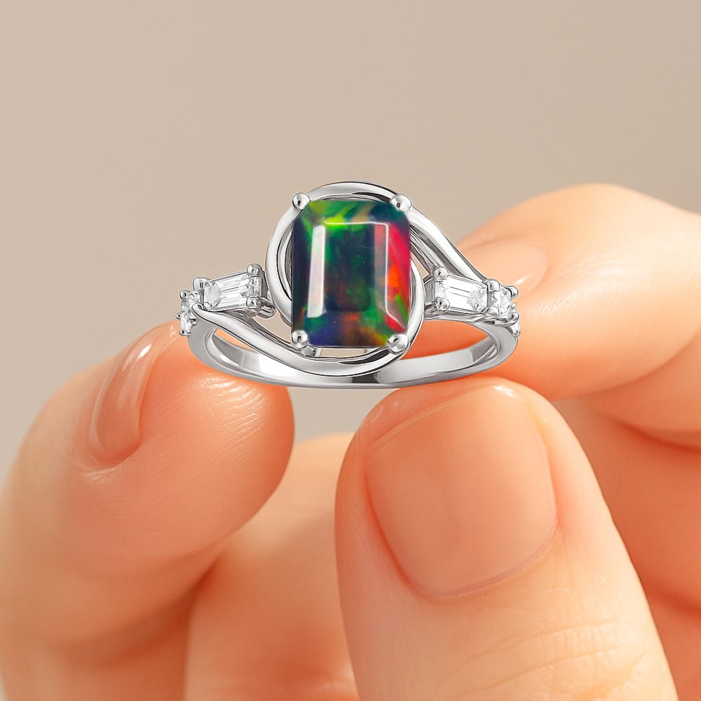 Multifire Black Opal Gemstone Statement Ring for Women - Goodstone Jewels