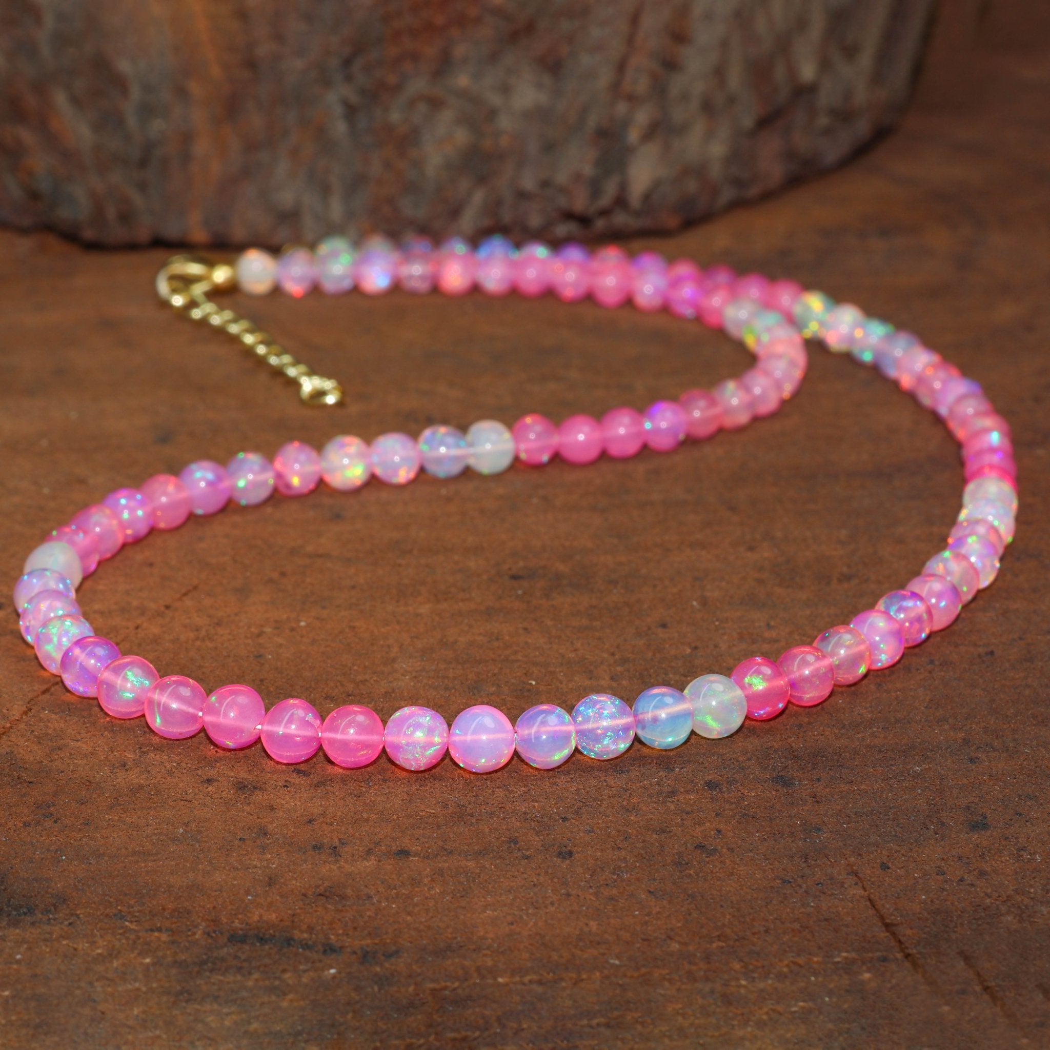 Multifire Pink Opal Round Gemstone Shaded Necklace - Goodstone Jewels