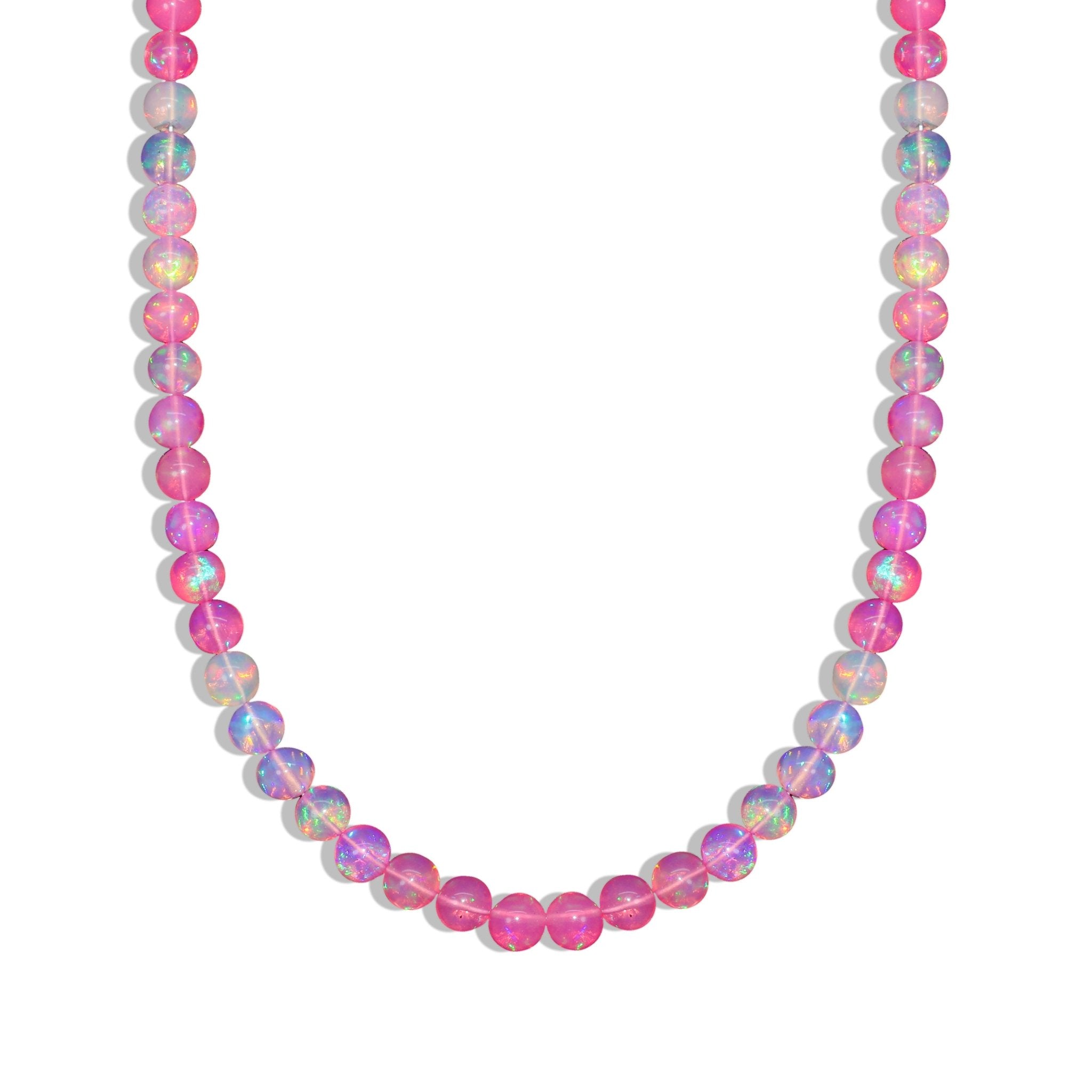 Multifire Pink Opal Necklace Round Shaded Gemstone Jewelry