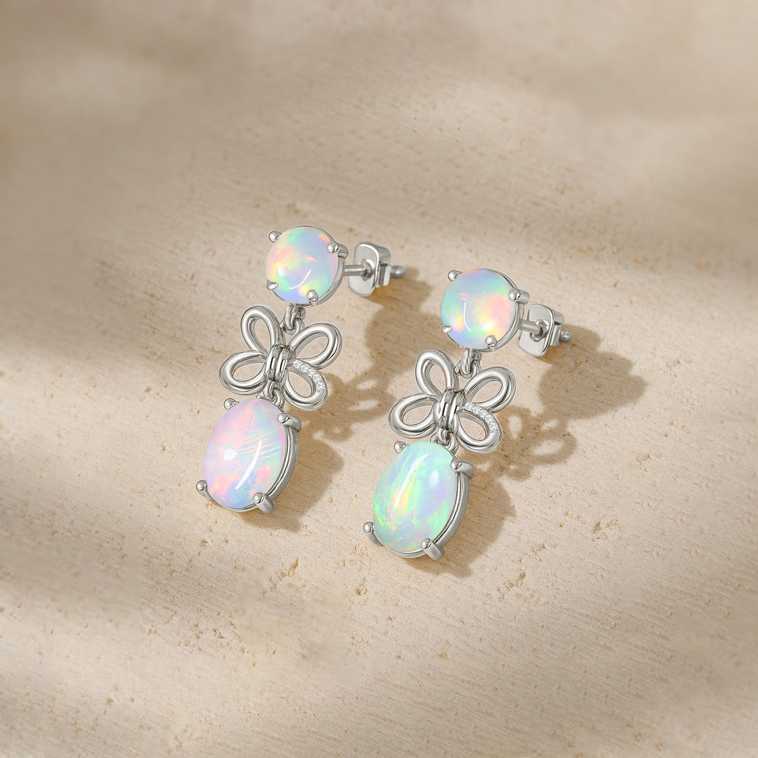 Multifire White Opal Butterfly Style Stud Earrings - Goodstone Jewels