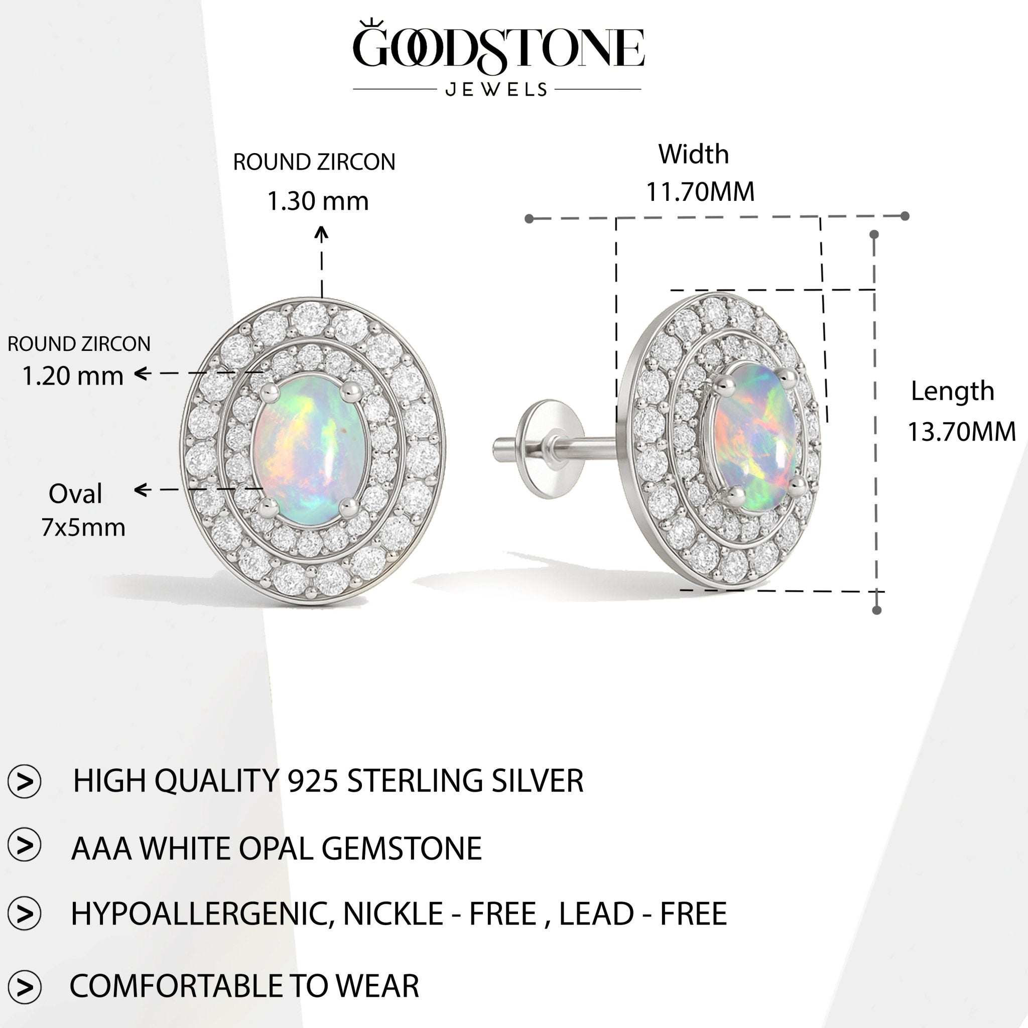 Multifire White Opal Push Back Stud Earrings for Her - Goodstone Jewels