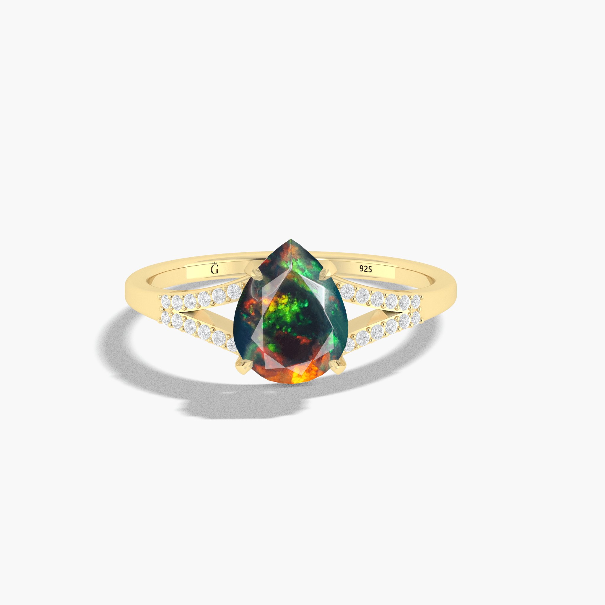 Natural Black fire Pear opal Wedding and Engagement ring - Goodstone Jewels