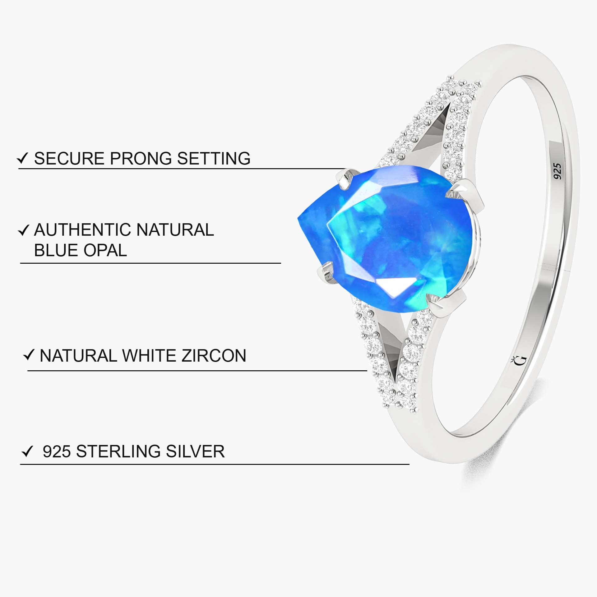 Natural Black fire Pear opal Wedding and Engagement ring - Goodstone Jewels