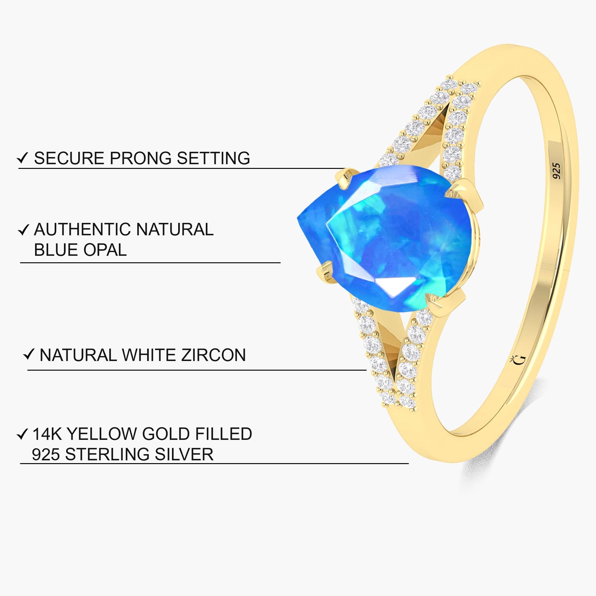 Natural Black fire Pear opal Wedding and Engagement ring - Goodstone Jewels