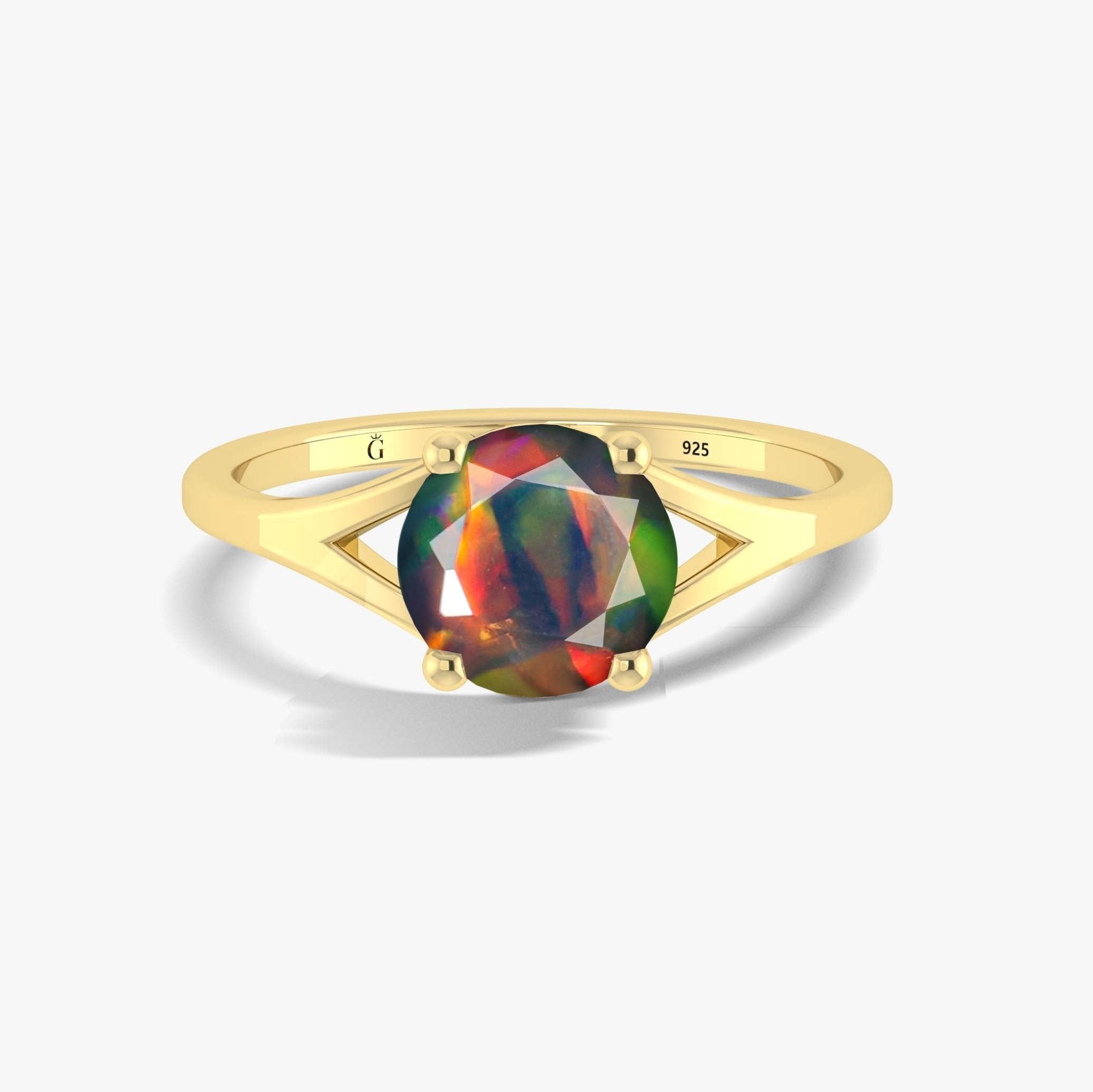 Black opal wedding rings round solitaire style