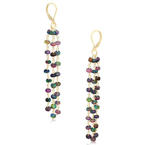 Natural Black Opal 3 Line Dangle Drop Handmade Earrings