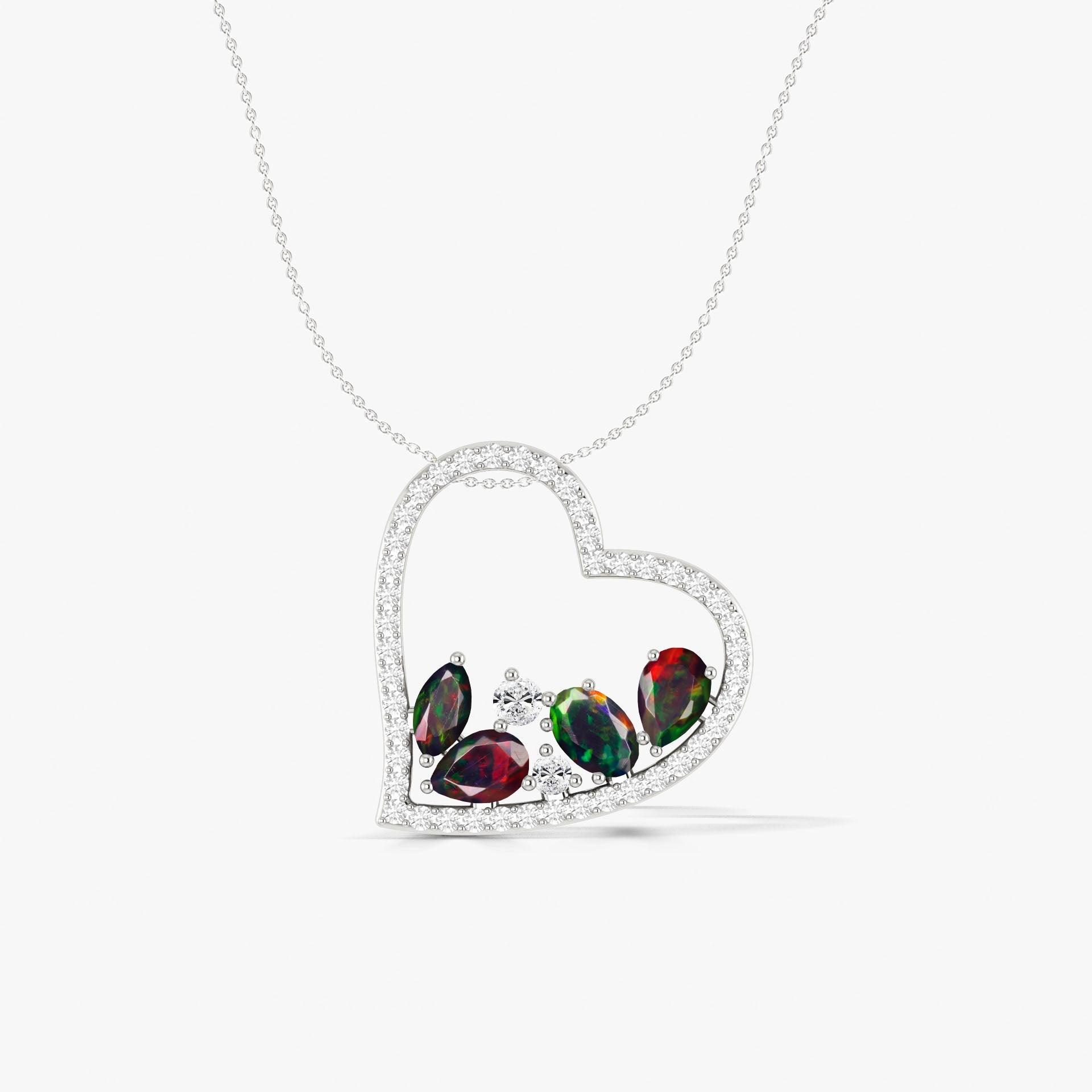 Natural Black Opal 4 Stone Heart Chain Pendant Necklace - Goodstone Jewels