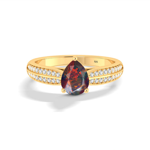 Natural Black Opal and White Zircon Solitaire with Accents Ring
