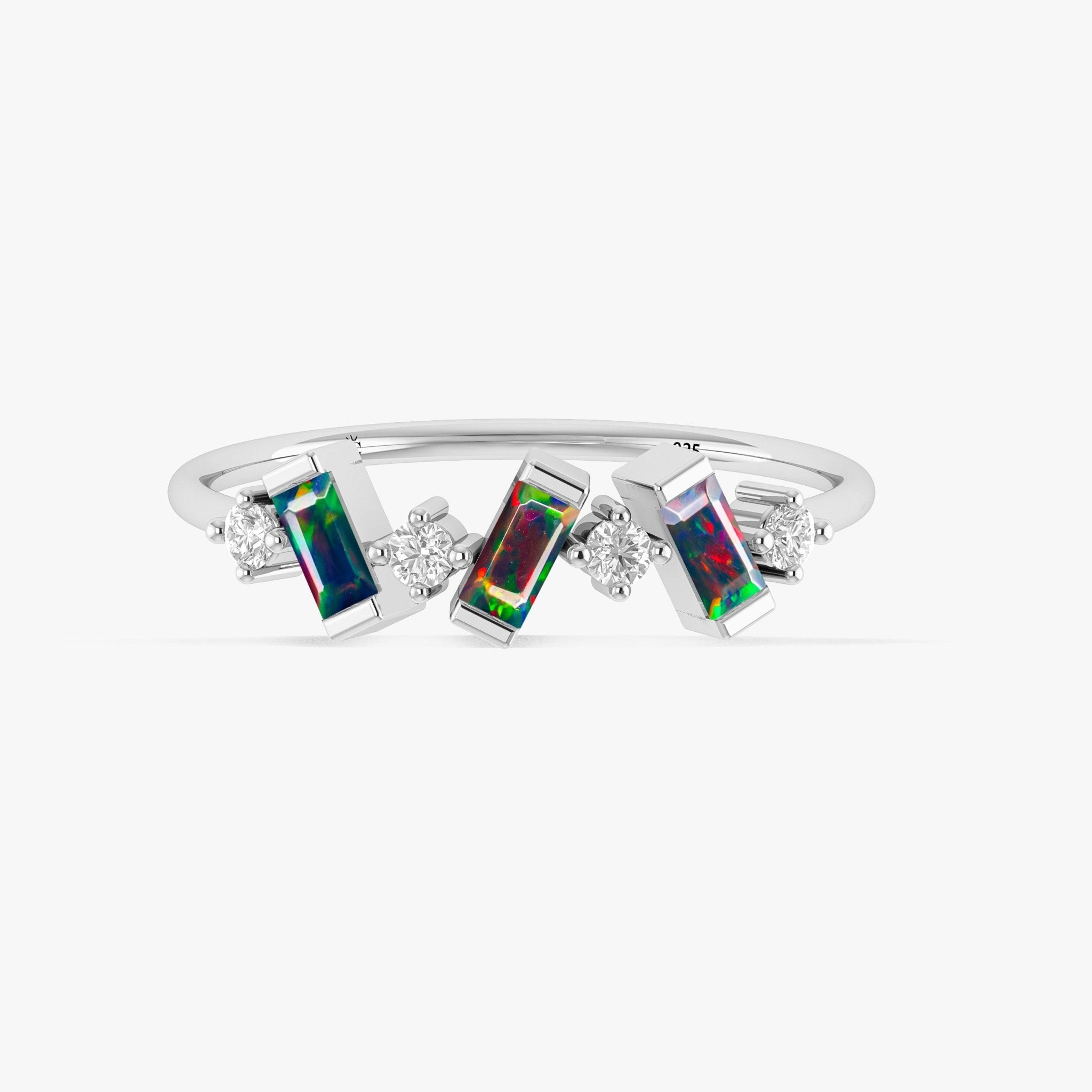 Natural Black Opal Baguette Shape Designer Three Stone Ring - Goodstone Jewels