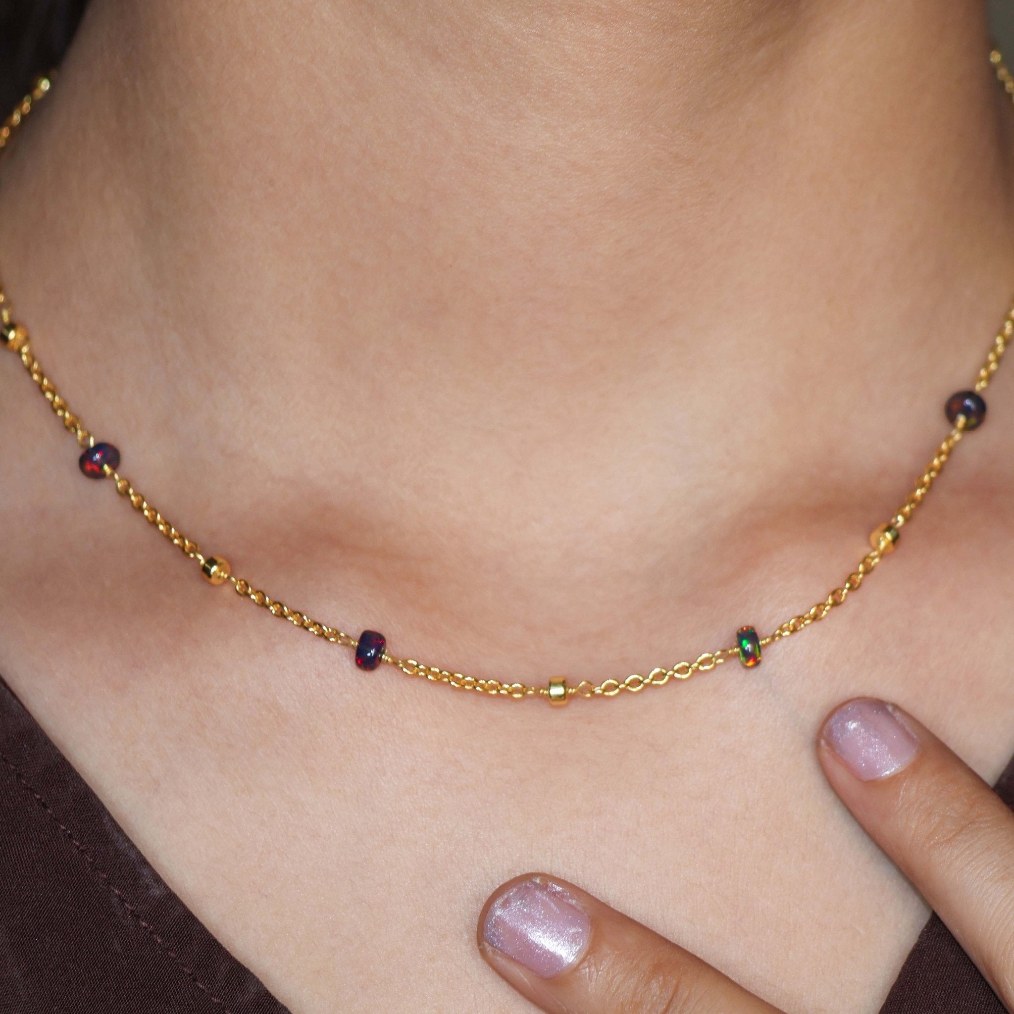 Natural Black Opal Beaded Chain Necklace for Women - Goodstone Jewels