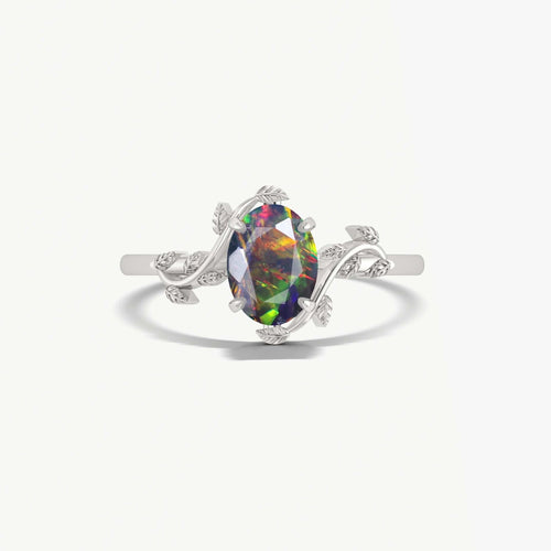 Natural Black Opal Bypass Leaf Style Solitaire Ring