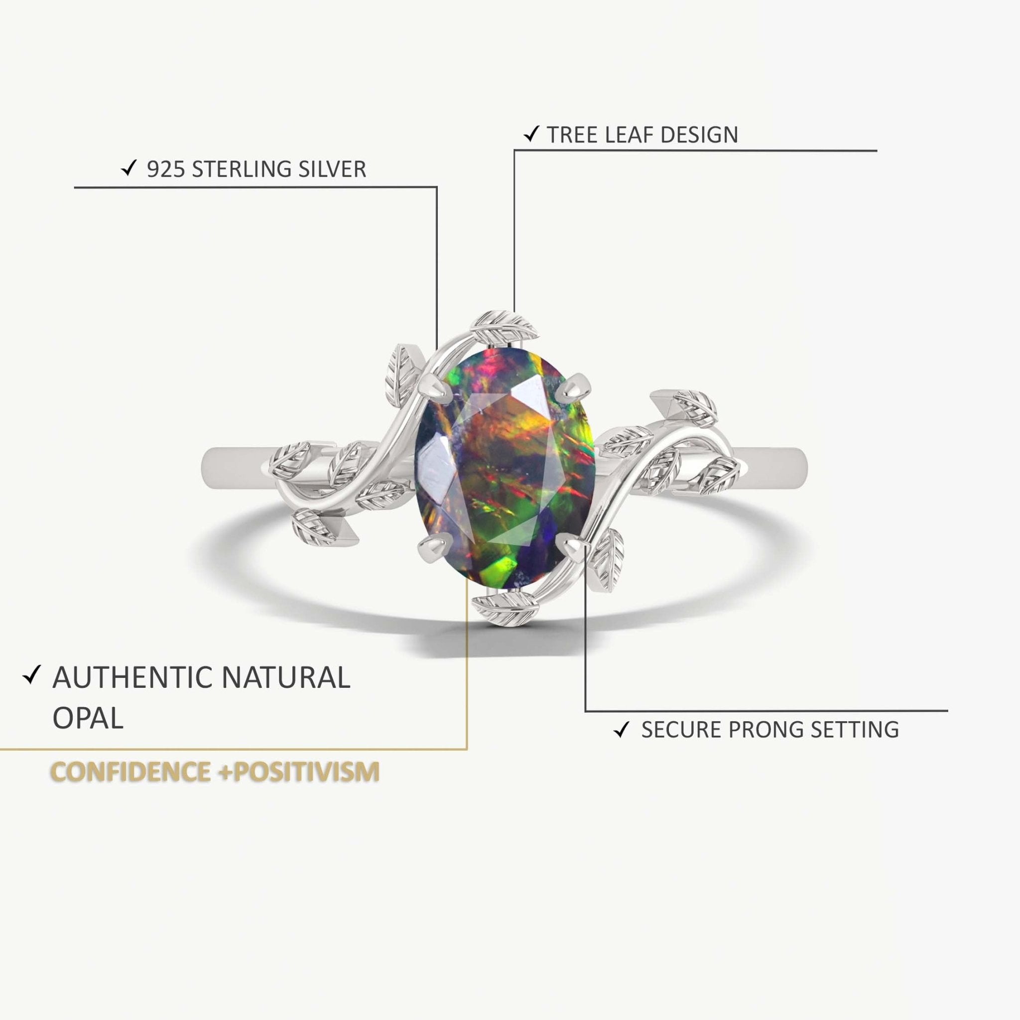 Natural Black Opal Bypass Leaf Style Ring - Goodstone Jewels