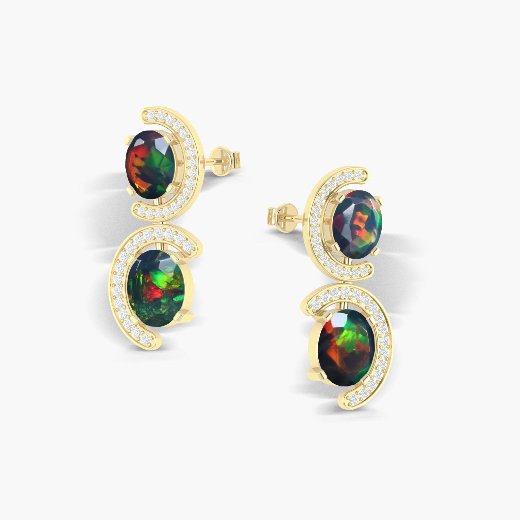 Natural Black Opal 'C' Shape Stud Earrings - Goodstone Jewels