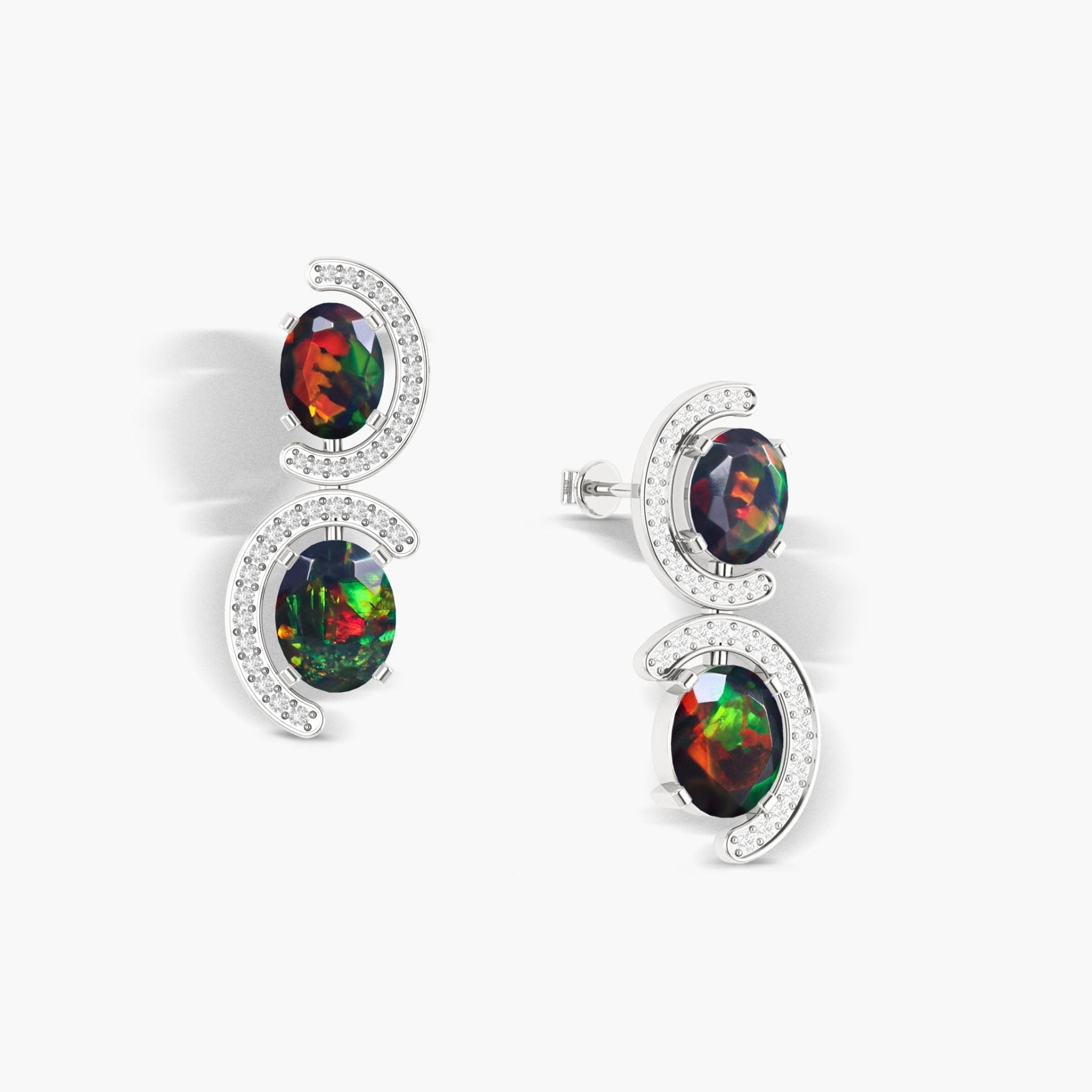 Natural Black Opal 'C' Shape Stud Earrings - Goodstone Jewels