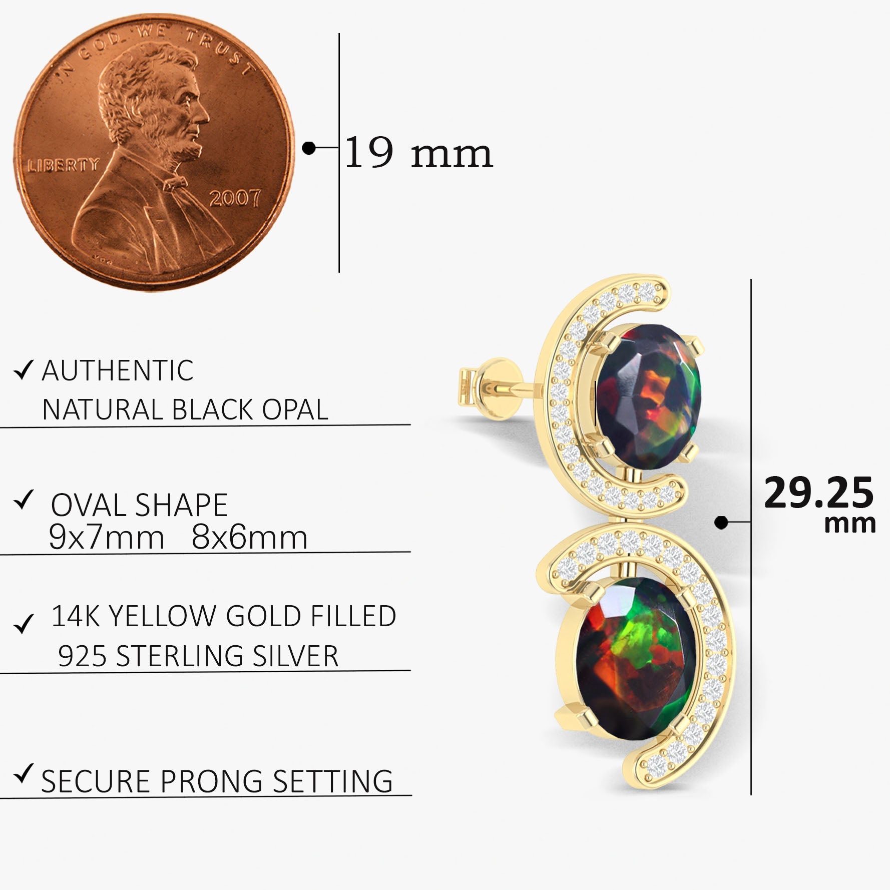 Natural Black Opal 'C' Shape Stud Earrings - Goodstone Jewels
