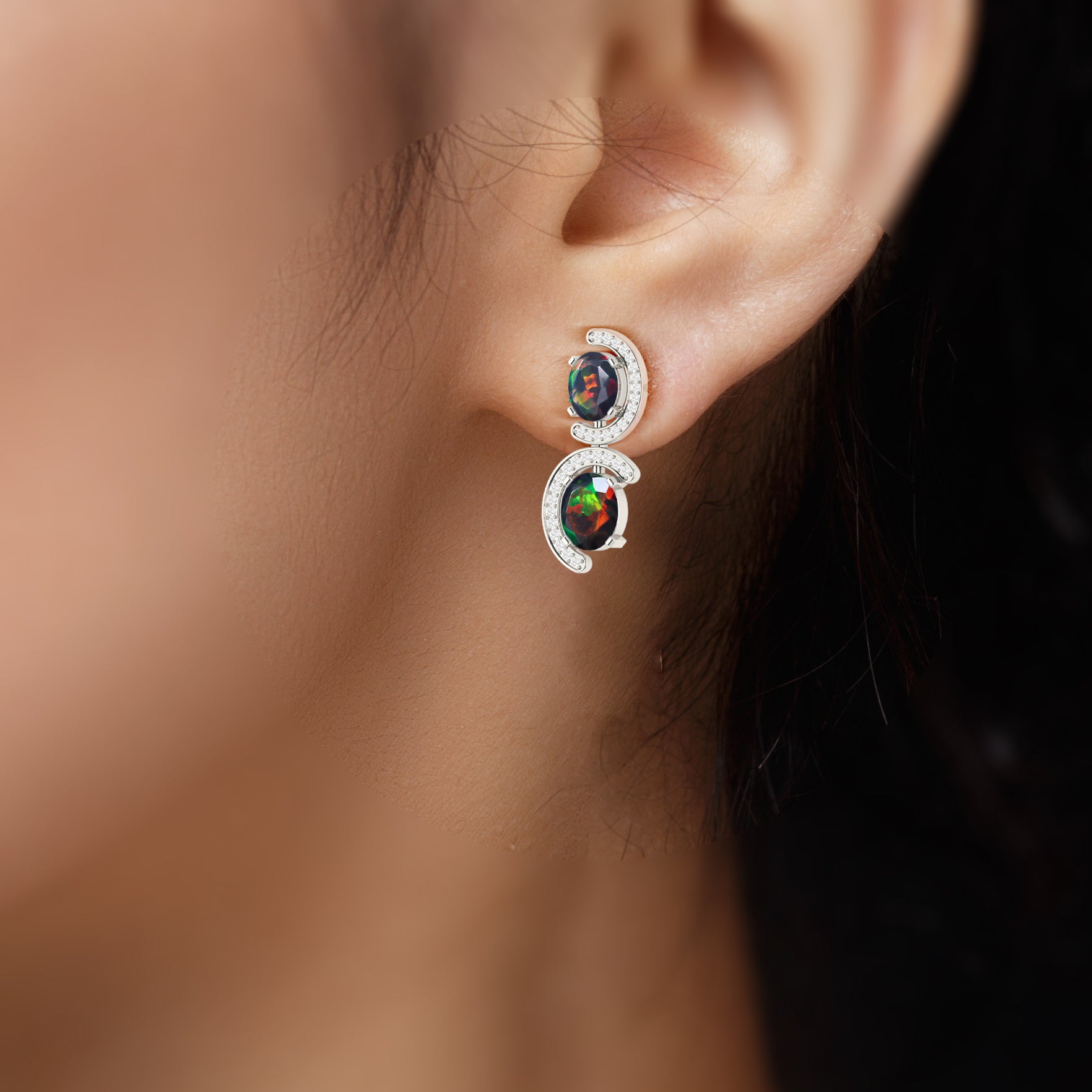 Natural Black Opal 'C' Shape Stud Earrings - Goodstone Jewels