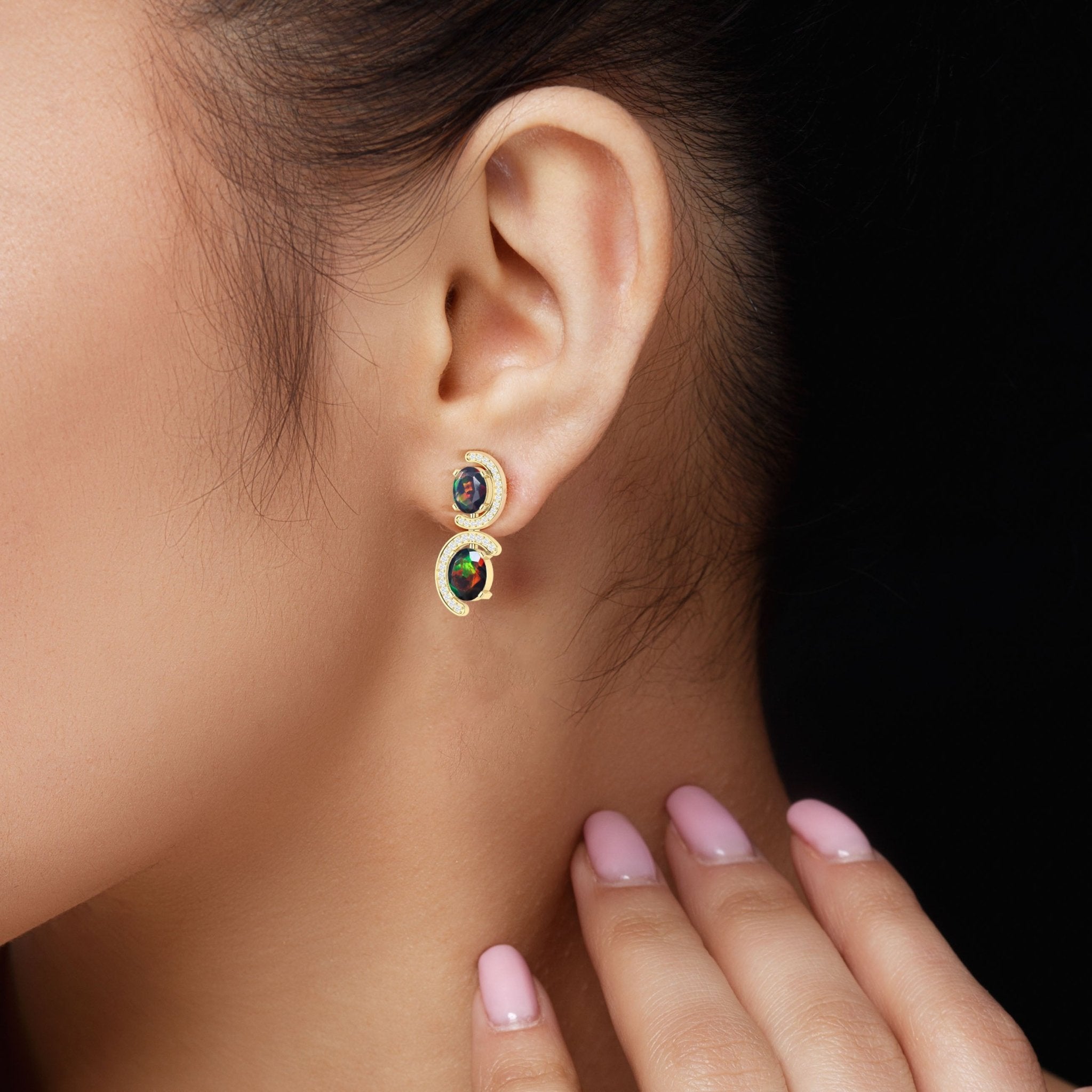 Natural Black Opal 'C' Shape Stud Earrings - Goodstone Jewels