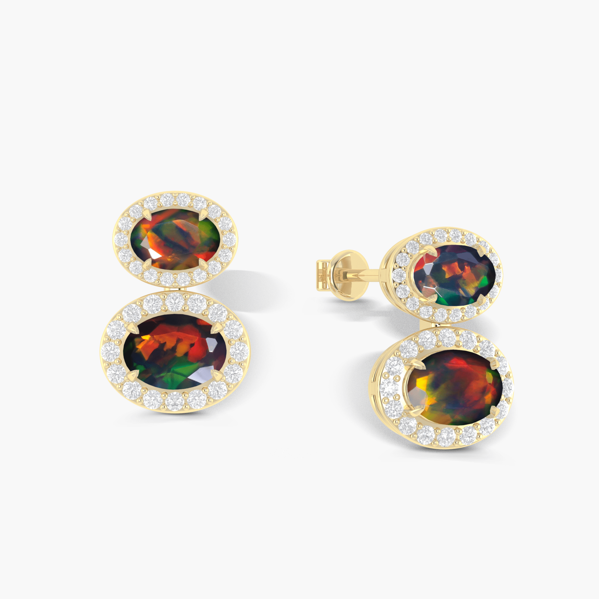 Natural Black Opal Dual Stone Halo Stud Earrings - Goodstone Jewels