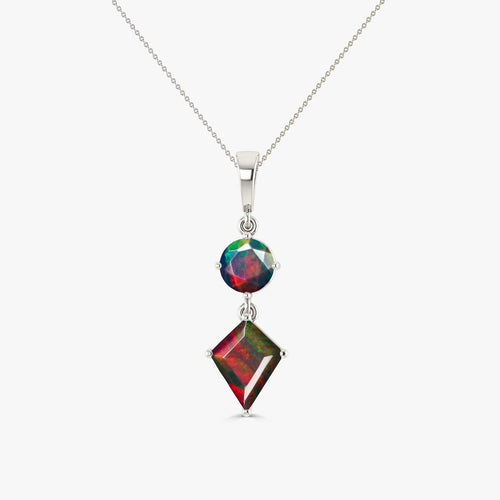 Natural Black Opal Dual Stone Long Chain Pendant Necklace