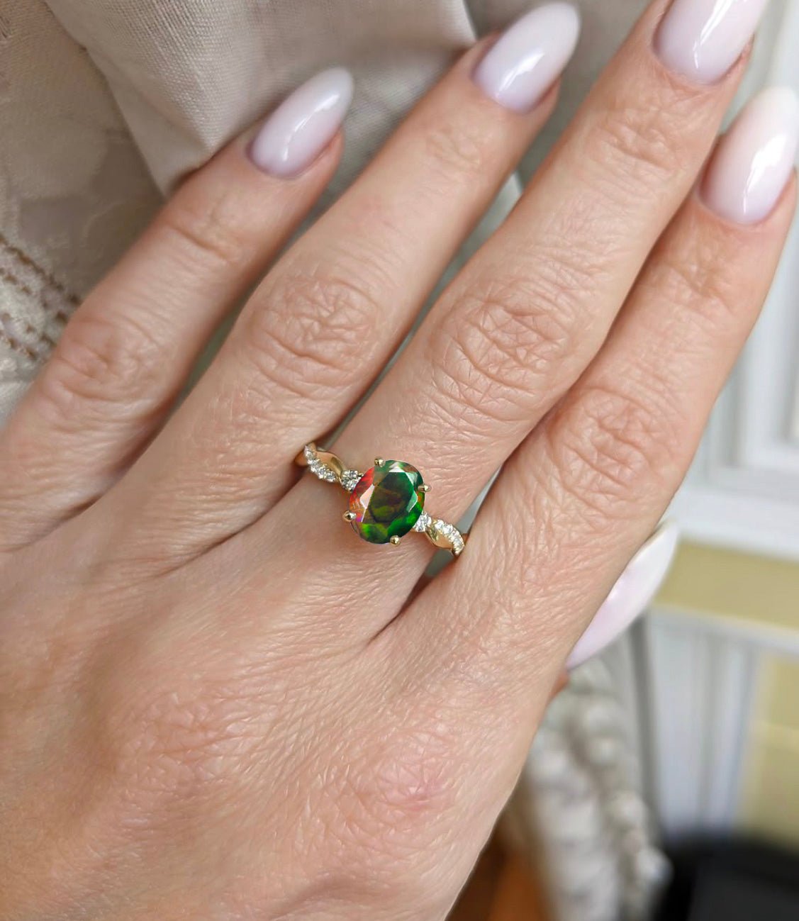Natural Black Opal Engagement Solitaire Ring - Goodstone Jewels