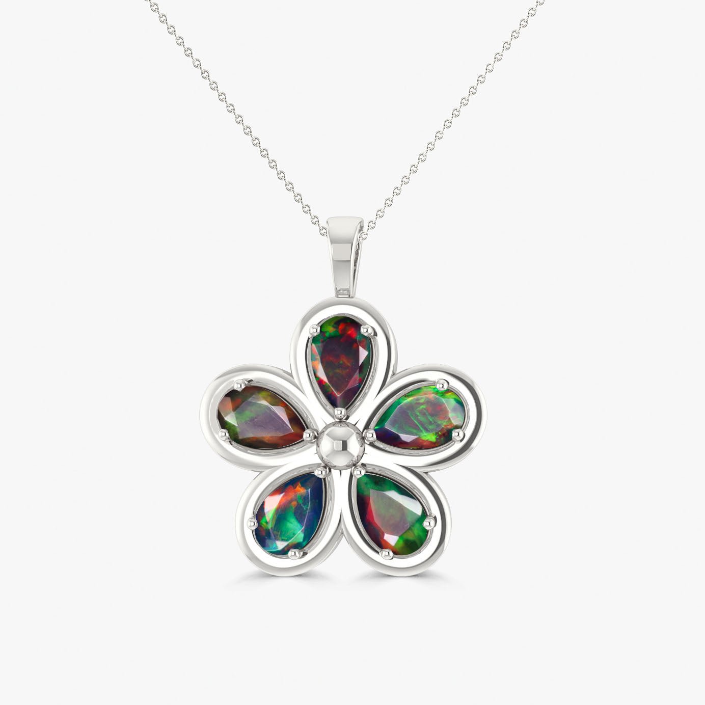 Natural Black Opal Flower Style Pendant Chain Necklace - Goodstone Jewels