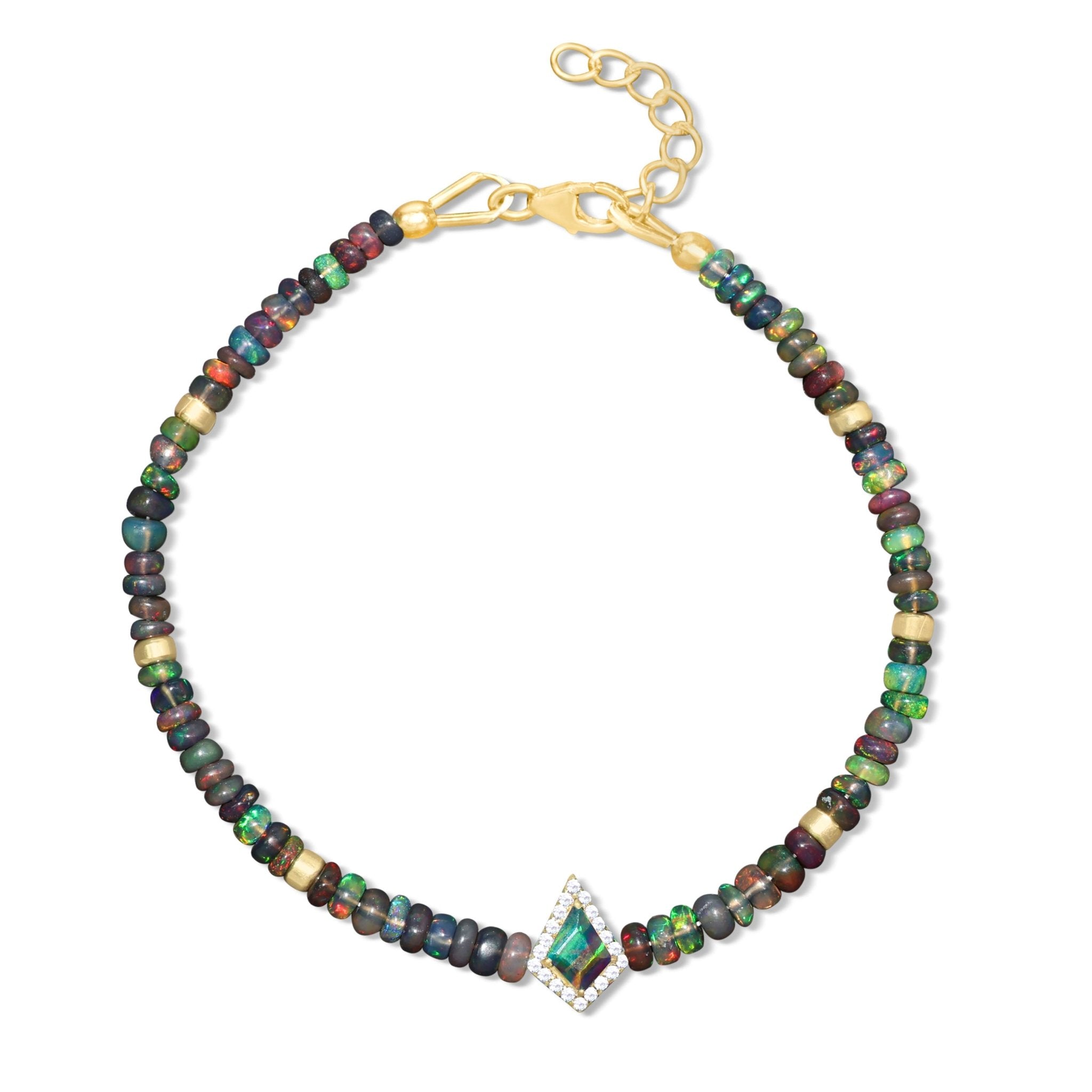 Natural Black Opal Gemstone Kite Charm Plain Beaded Bracelet - Goodstone Jewels