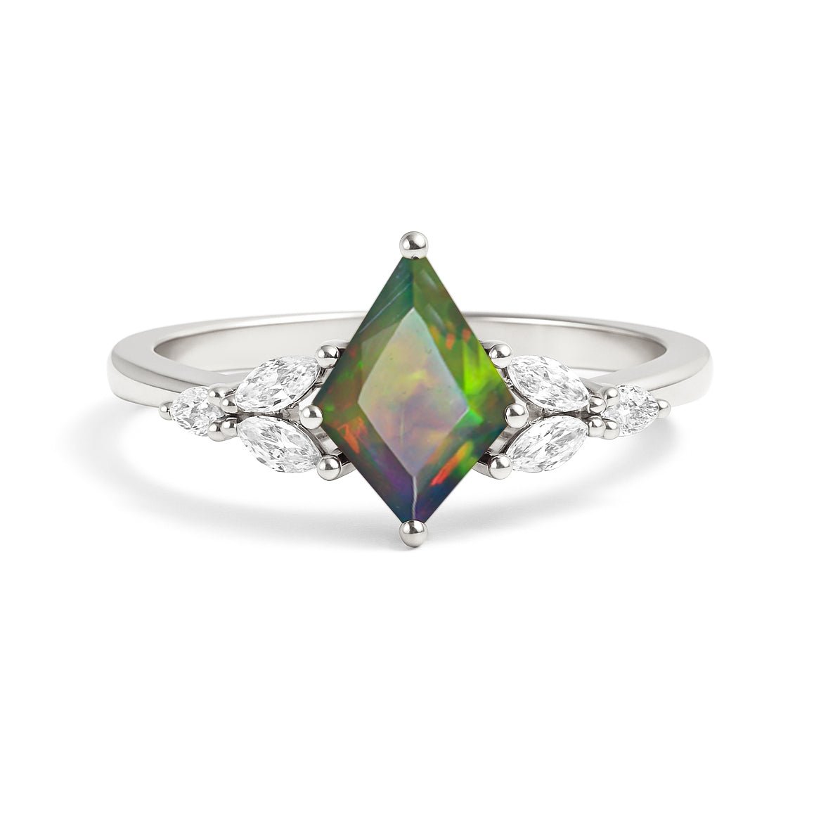 Natural Black Opal Kite Shape Solitaire Ring 8X6MM Faceted Cut - Goodstone Jewels