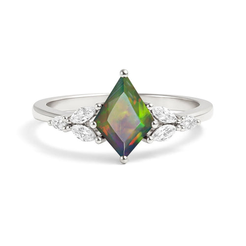 Black Opal Solitaire Ring 8x6MM - Kite Shape Faceted