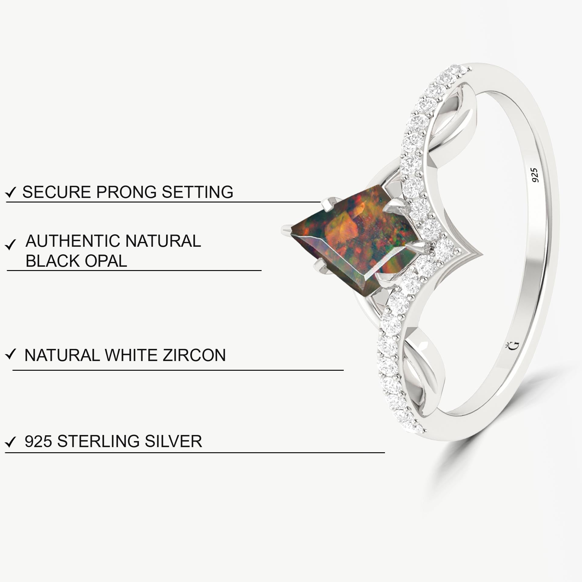 Natural Black Opal Kite Shape Wishbone Ring - Goodstone Jewels