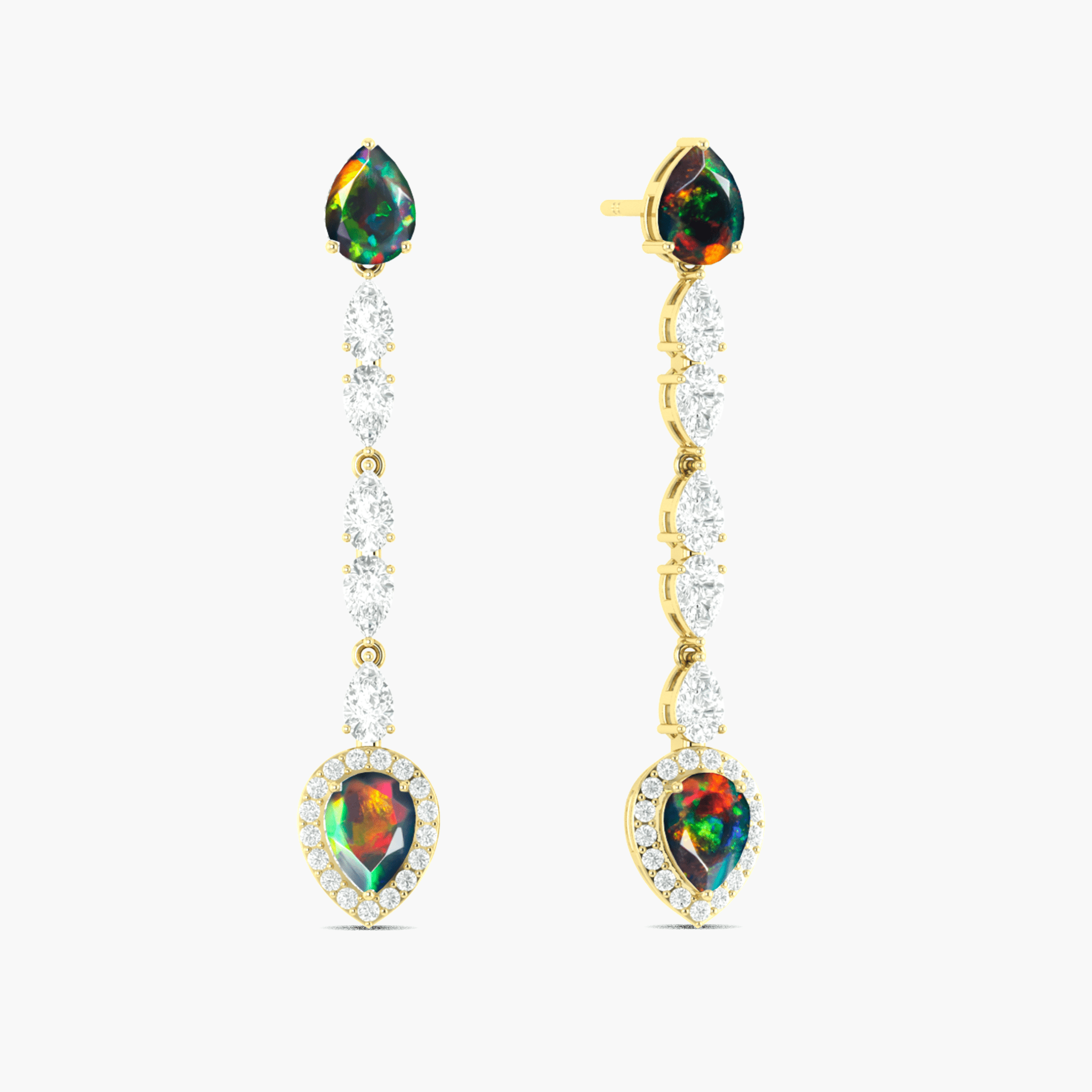 Natural Black Opal Long Drop Stud Earring - Goodstone Jewels