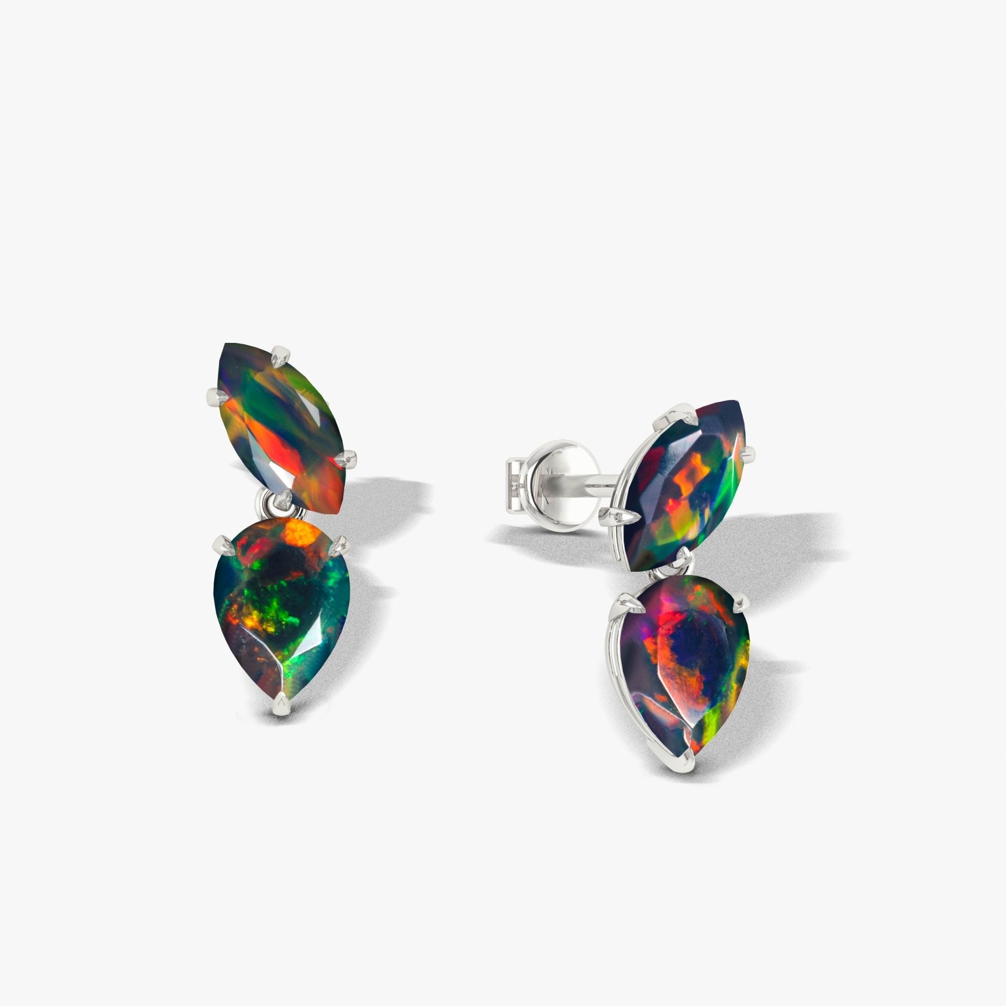 Natural Black Opal Marquise & Pear Two Stone Stud Earrings - Goodstone Jewels