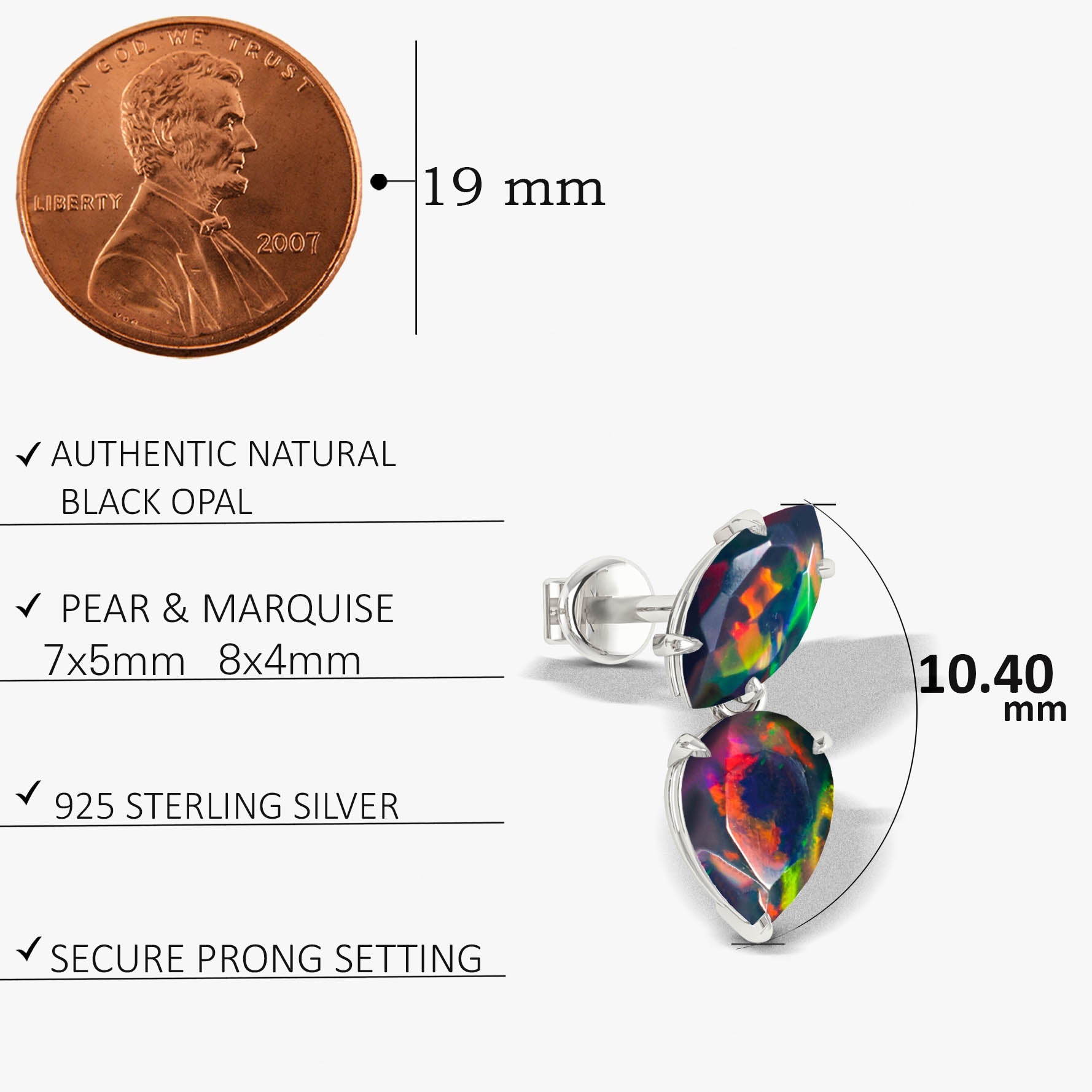 Natural Black Opal Marquise & Pear Two Stone Stud Earrings - Goodstone Jewels