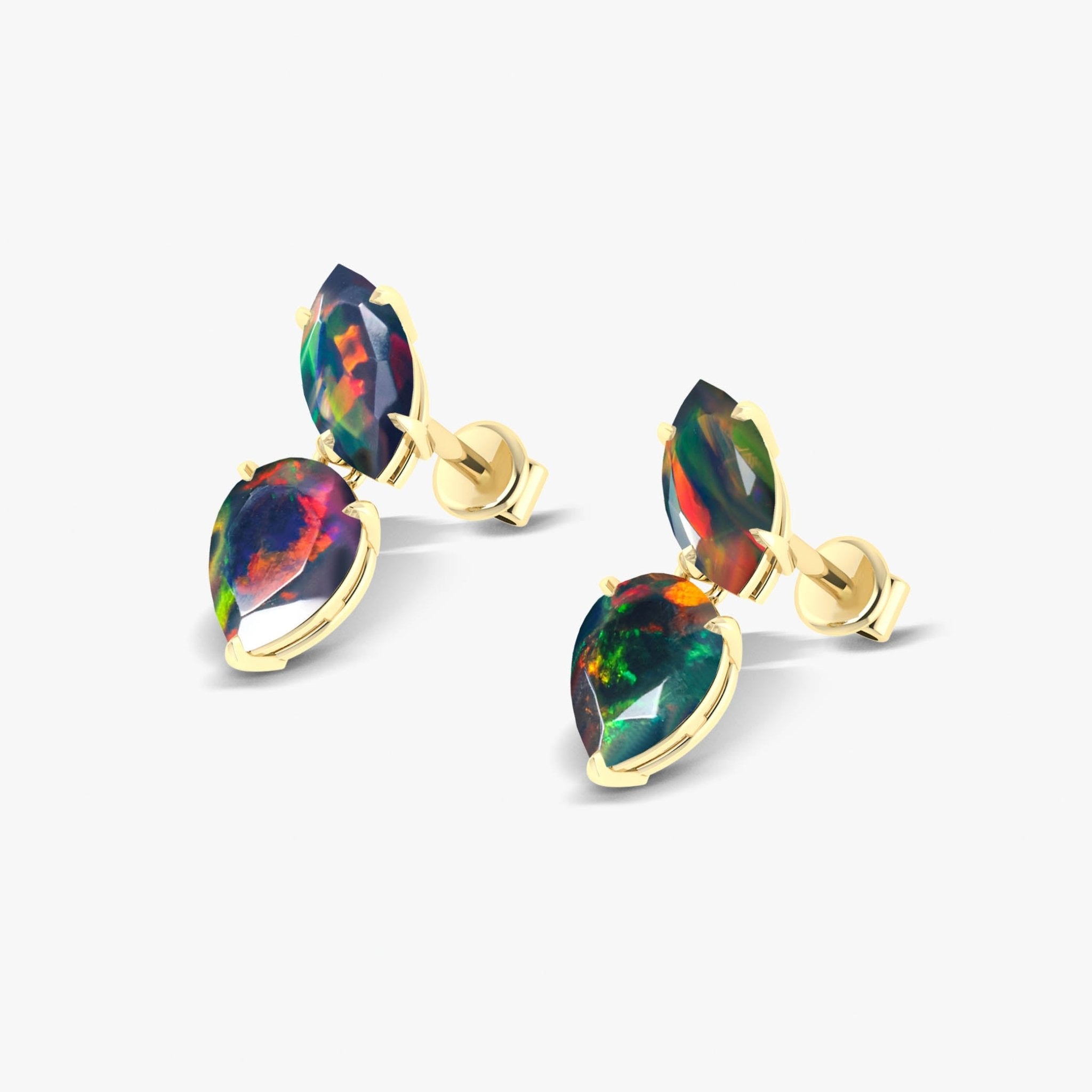 Natural Black Opal Marquise & Pear Two Stone Stud Earrings - Goodstone Jewels