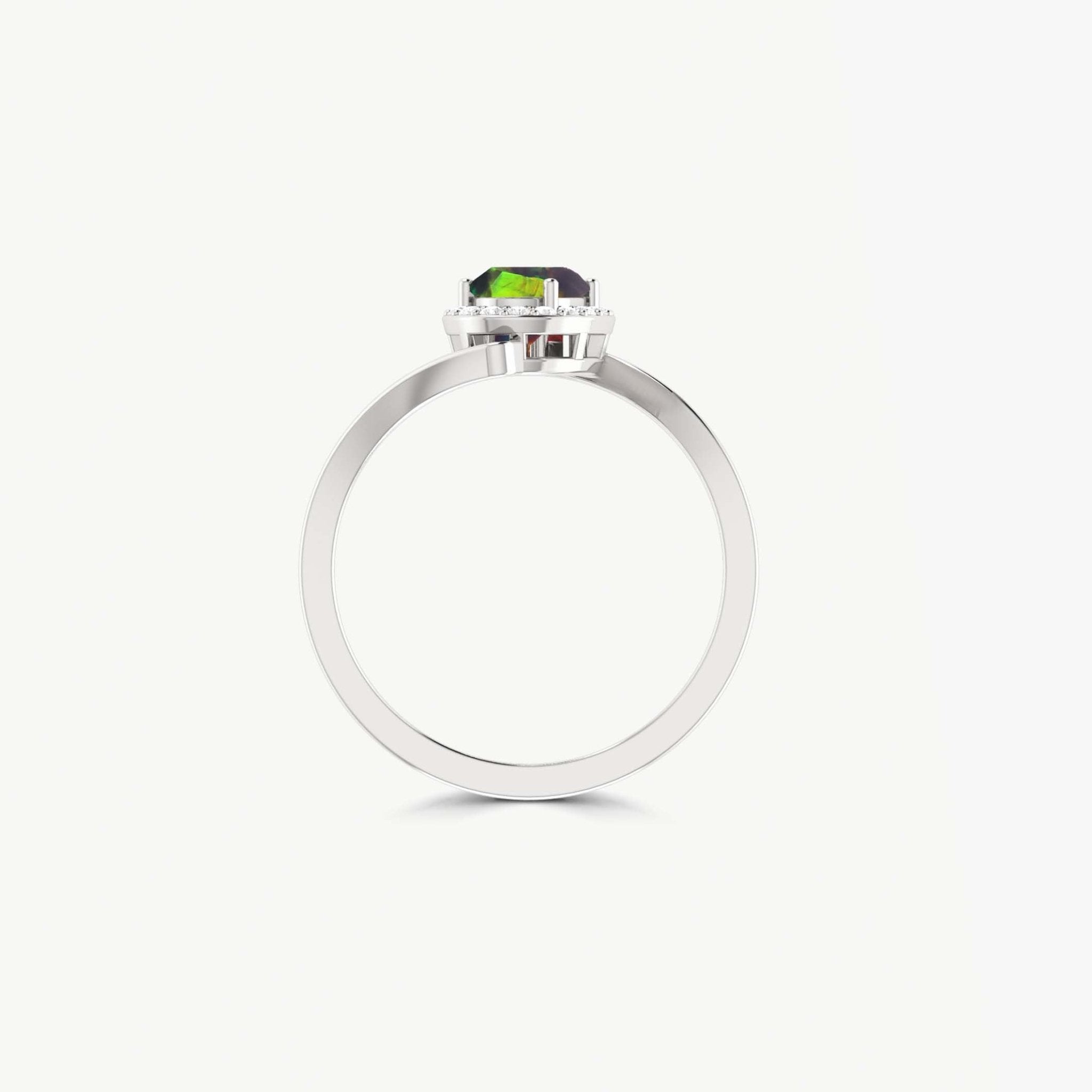 Natural Black Opal Oval Shape Bypass Halo Ring - Goodstone Jewels
