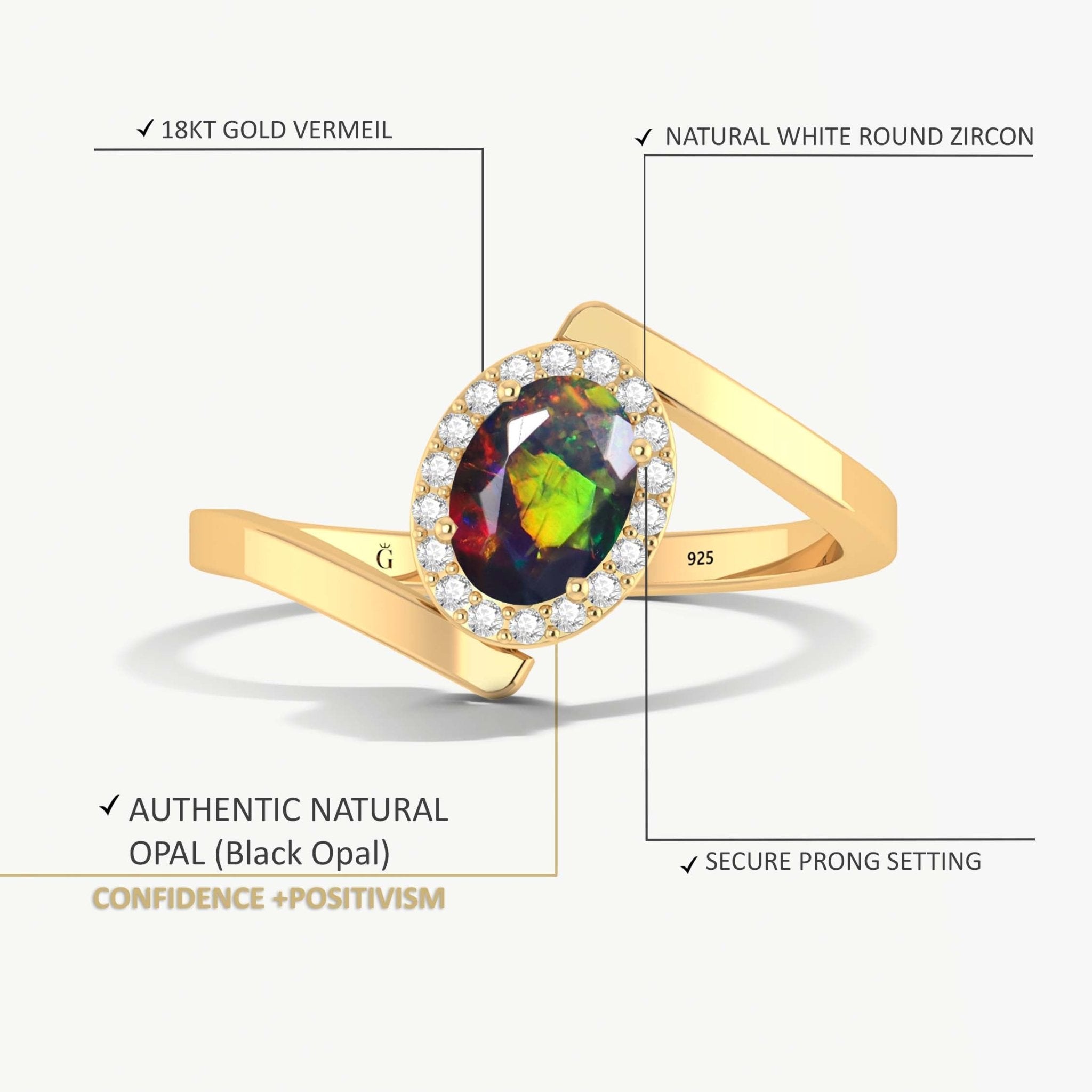 Natural Black Opal Oval Shape Bypass Halo Ring - Goodstone Jewels